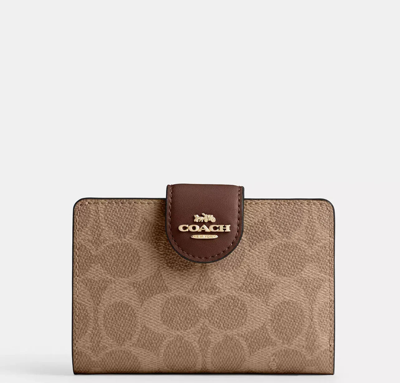 Coach Medium Corner Zip Wallet In Signature – Gold/Tan/Brown - Mind Türkiye