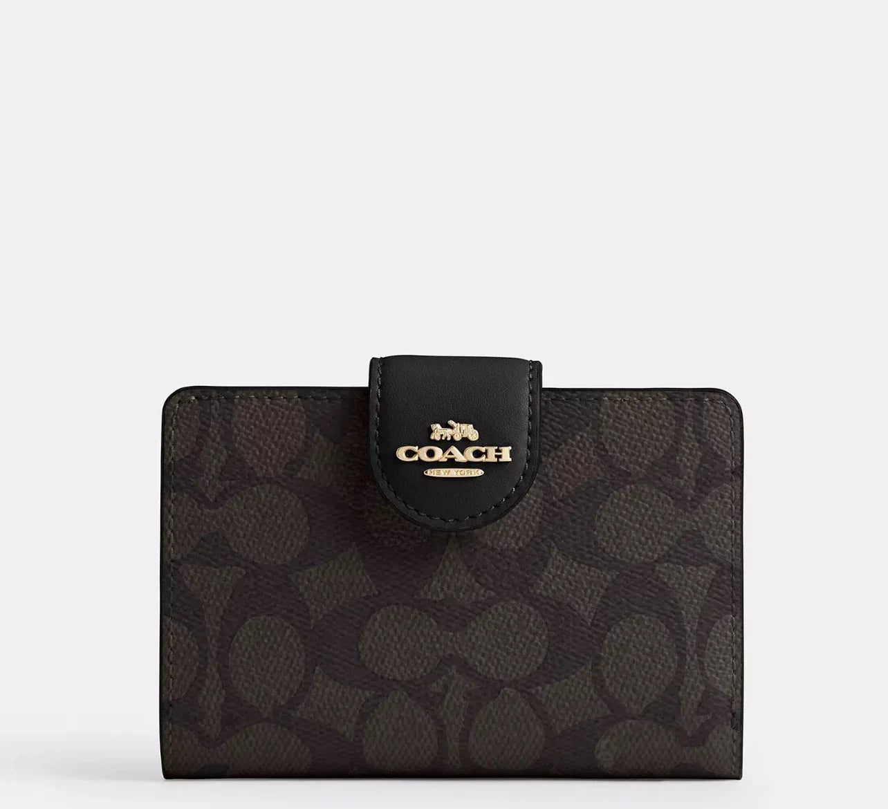 Coach Medium Corner Zip Wallet In Signature – Gold/Walnut/Black - Mind Türkiye