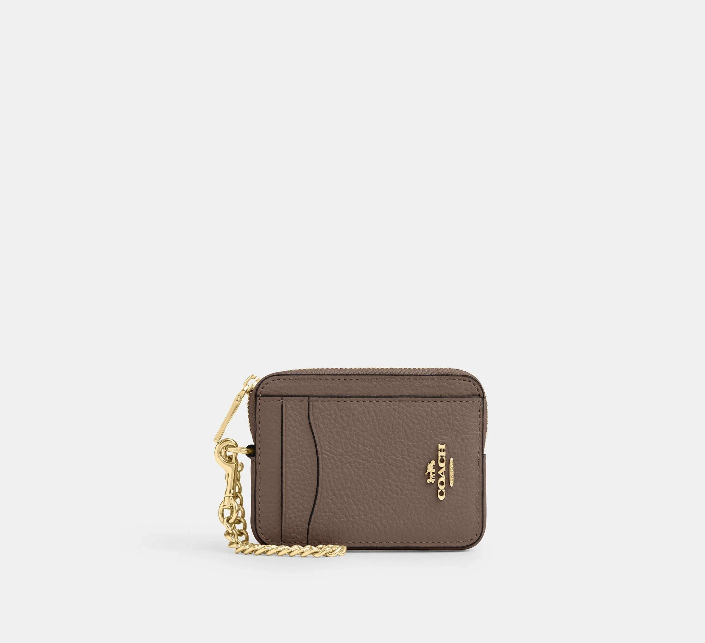 Coach Zip Card Case – Gold/Dark Stone - Mind Türkiye