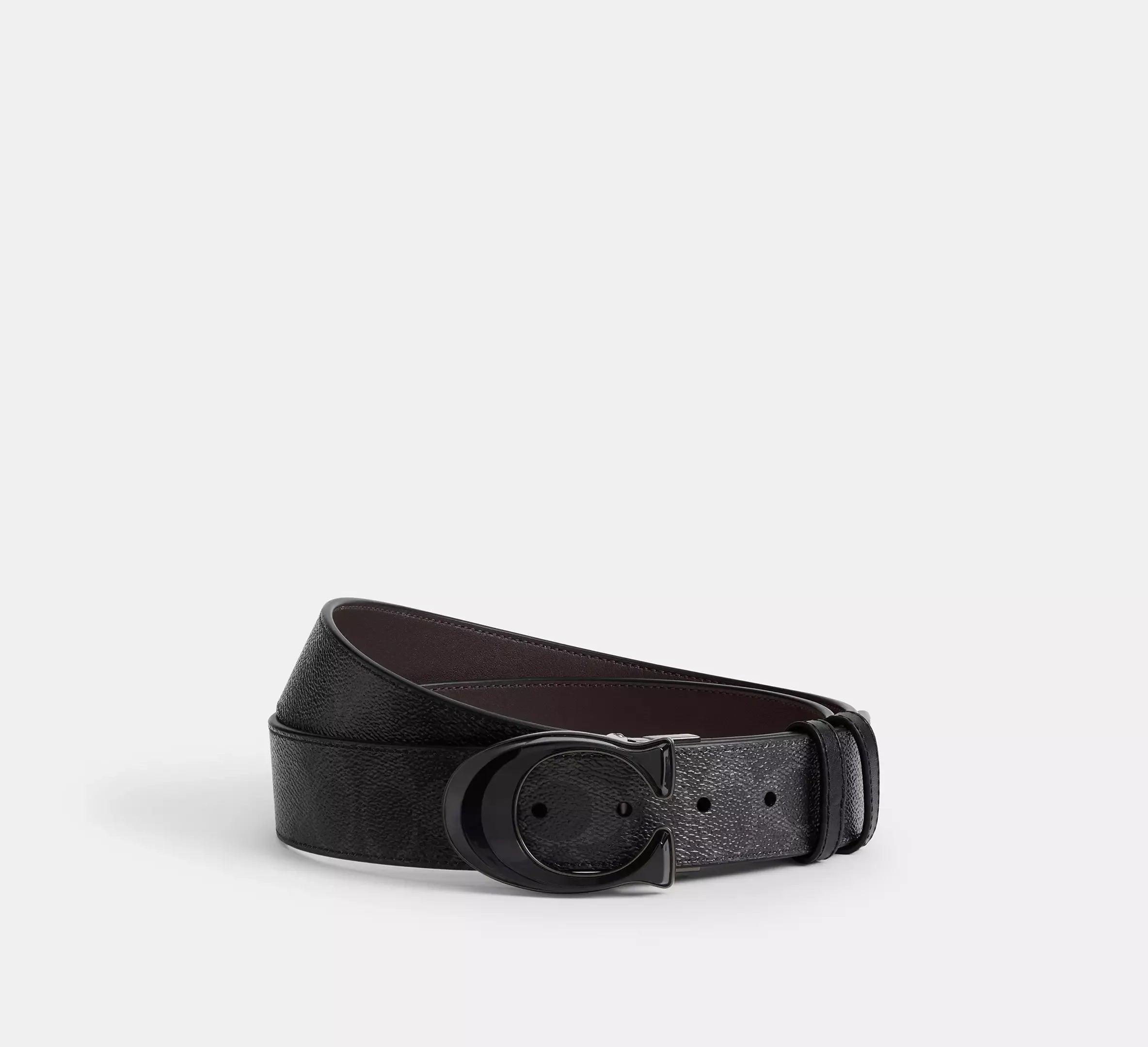 Coach Signature Buckle Cut-To-Size Reversible Belt, 38 Mm – Black Signature/Oxblood - Mind Türkiye