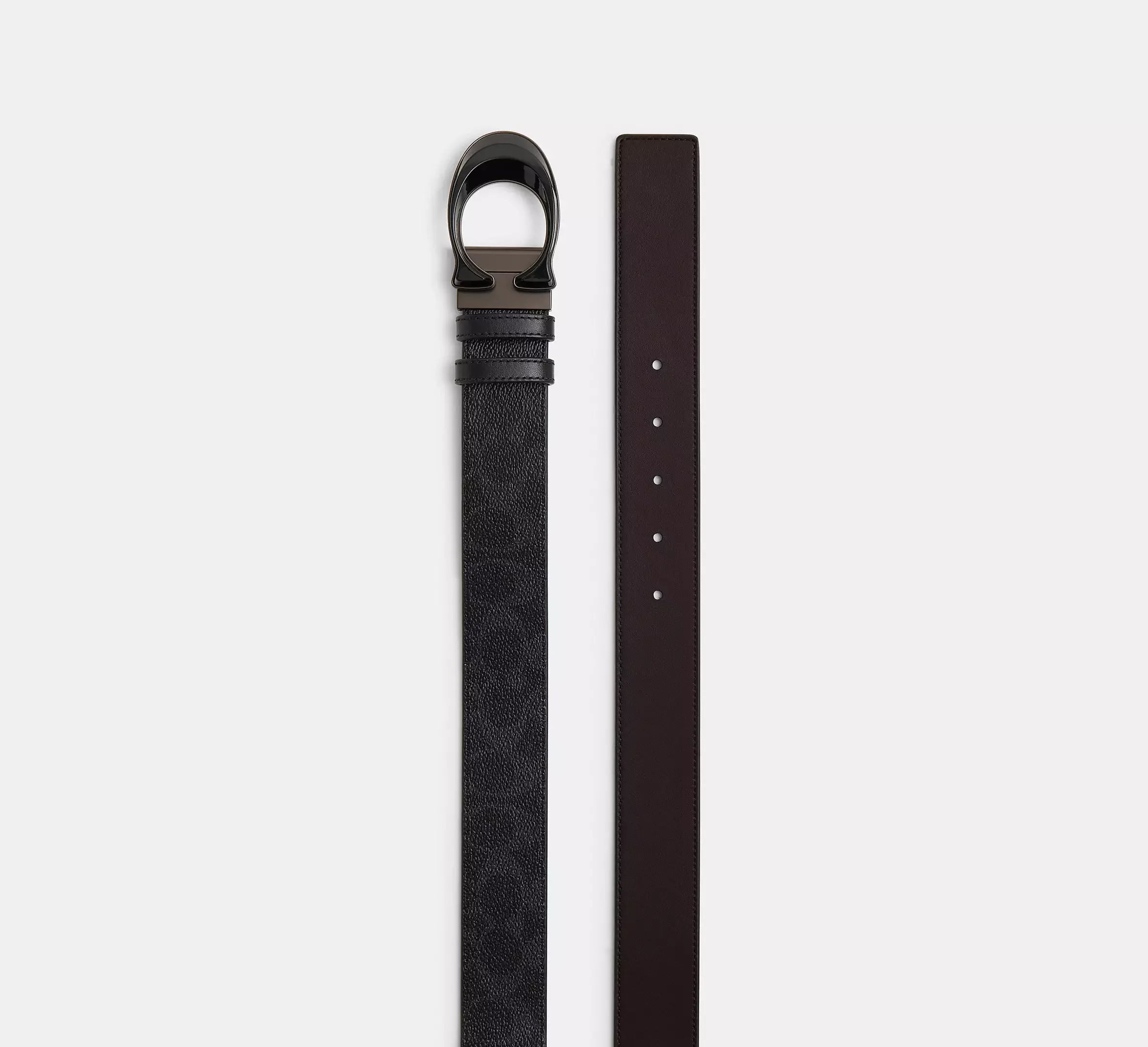 Coach Signature Buckle Cut-To-Size Reversible Belt, 38 Mm – Black Signature/Oxblood - Mind Türkiye
