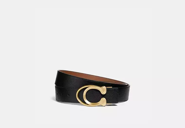 Coach Outline C Buckle Cut-To-Size Belt, 38 Mm – Black/Saddle - Mind Türkiye