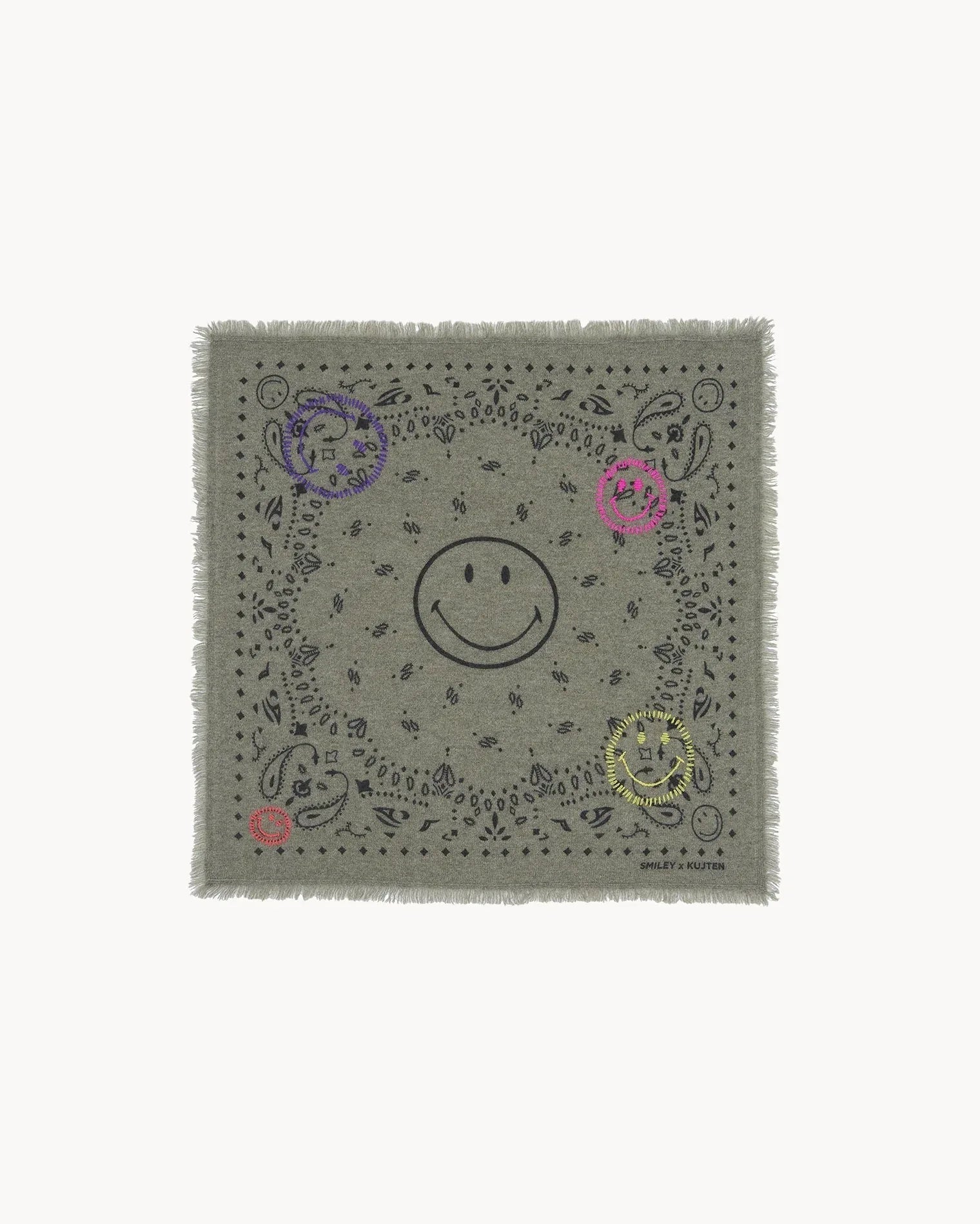 KUJTEN Small Bandana Hachi Smiley Brode Marl Khaki – Bandana