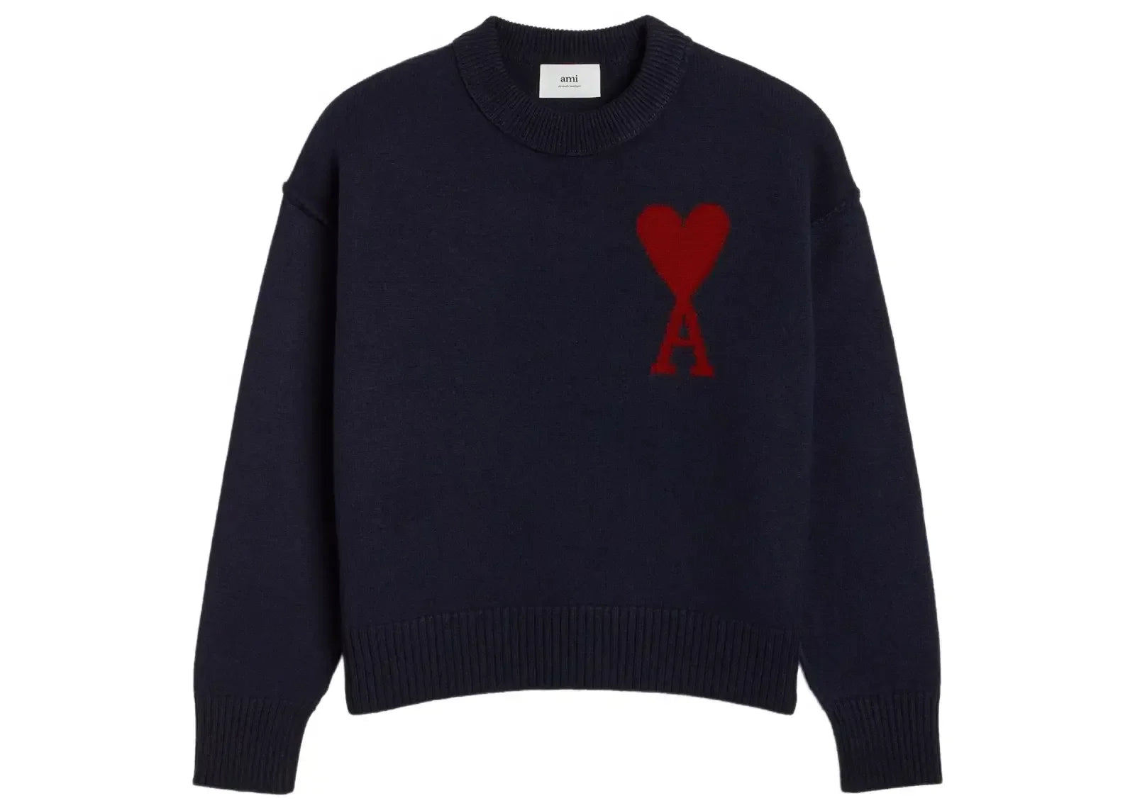 Ami Paris Ami De Coeur Intarsia Logo Jumper Midnight Blue Blood Red - Mind Türkiye