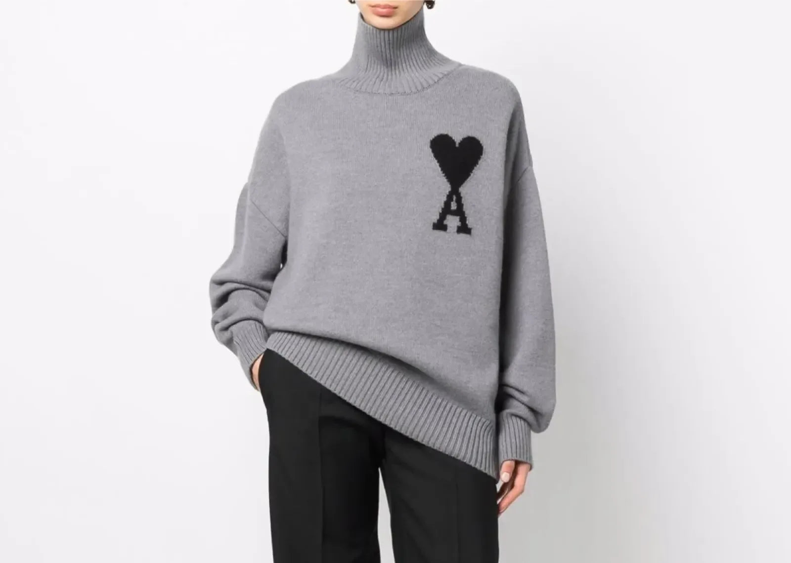 Ami Paris Ami De Coeur Roll Neck Jumper Grey - Mind Türkiye
