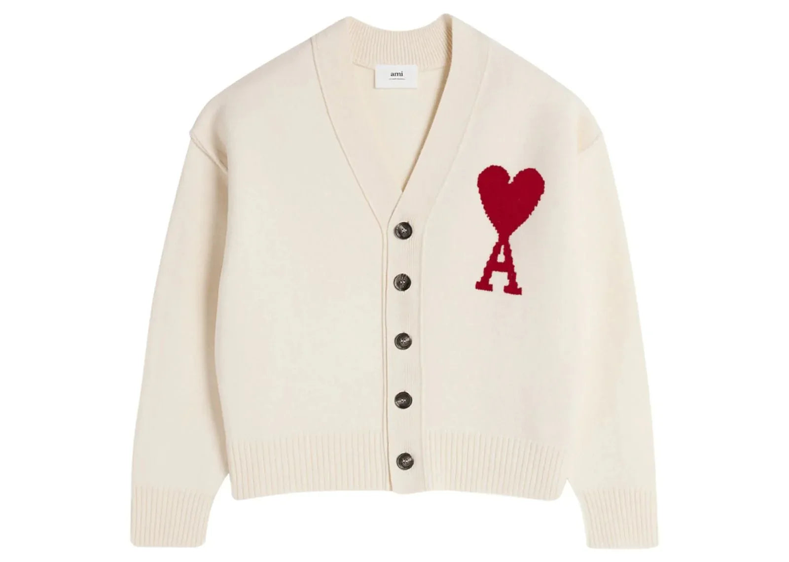 Ami Paris Ami De Coeur Wool Cardigan Cream White - Mind Türkiye