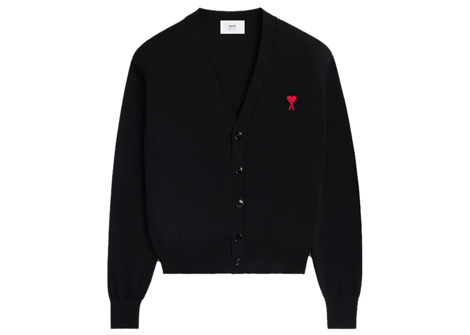 Ami Paris Logo Embroidered Wool Cardigan Black - Mind Türkiye