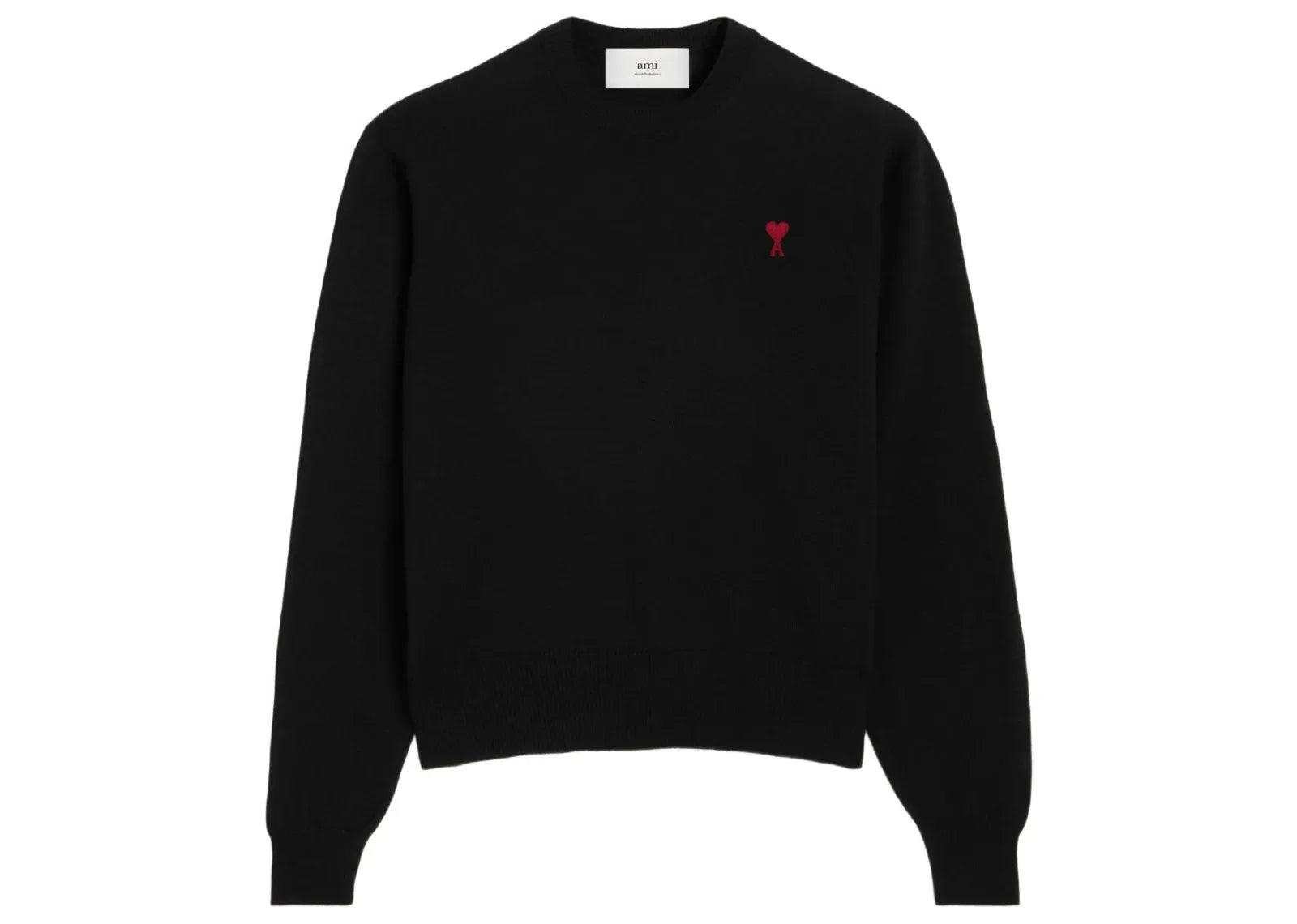 Ami Paris Logo Embroidered Wool Jumper Black Scarlet - Mind Türkiye