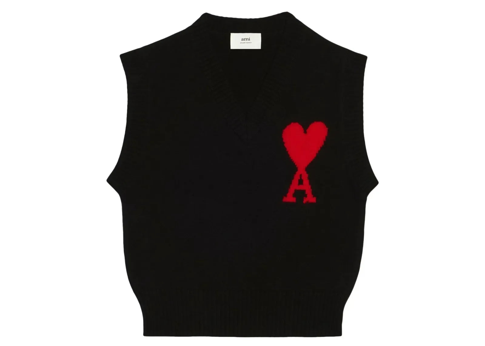 Ami Paris Logo Intarsia Knitted Vest Black - Mind Türkiye
