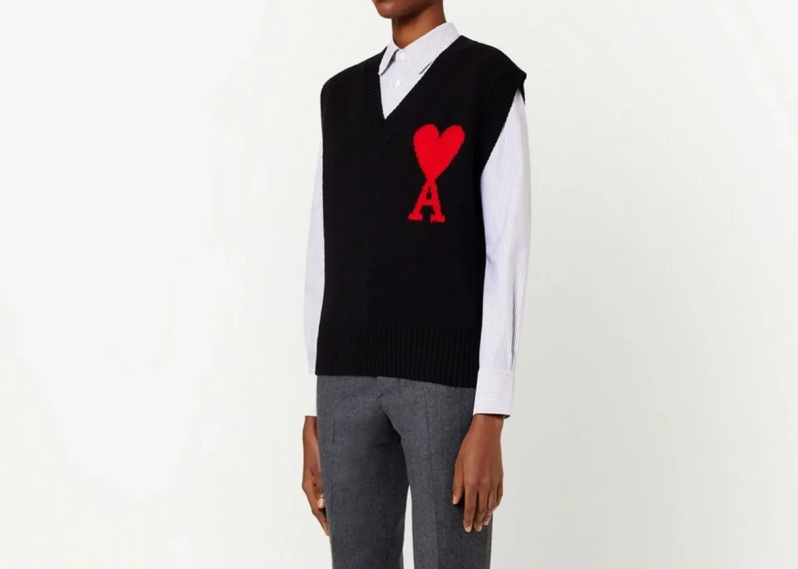 Ami Paris Logo Intarsia Knitted Vest Black - Mind Türkiye