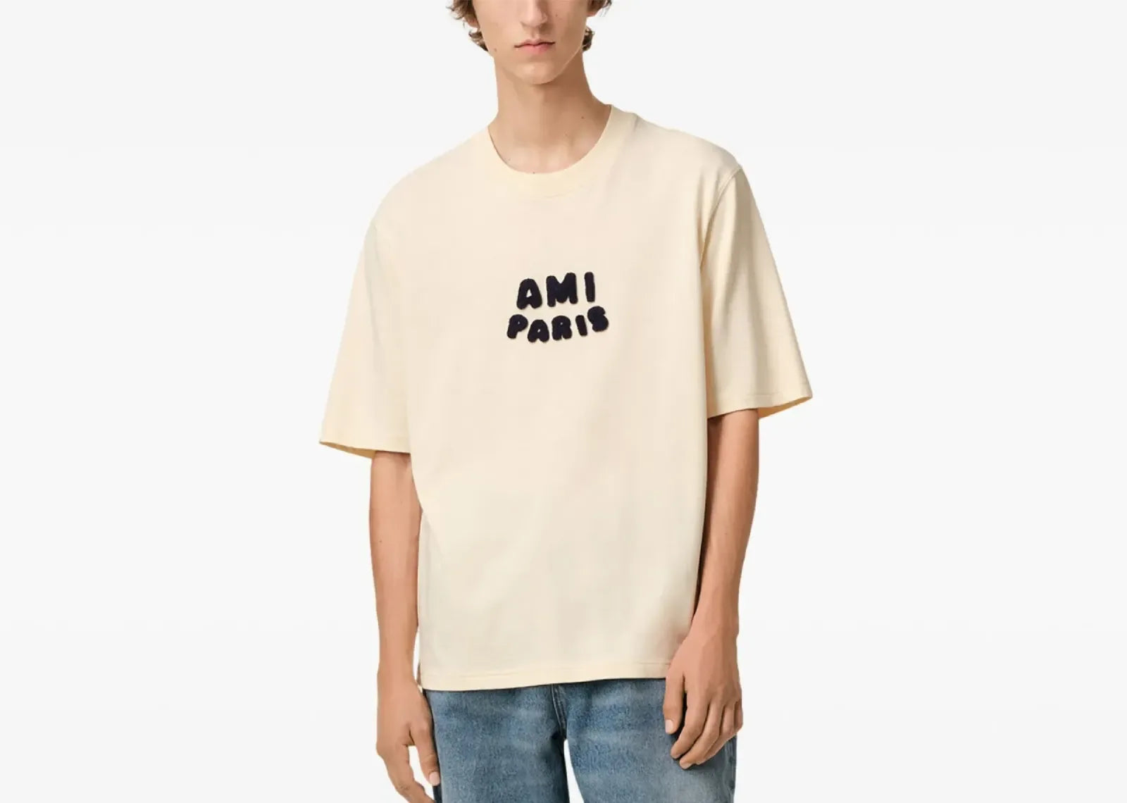 Ami Paris Logo Patch T-Shirt Light Beige - Mind Türkiye