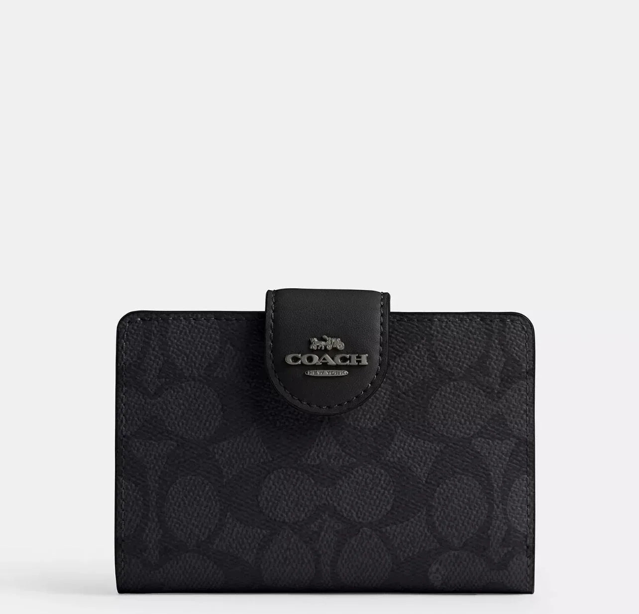 Coach Medium Corner Zip Wallet In Signature – Gunmetal/Charcoal/Black - Mind Türkiye