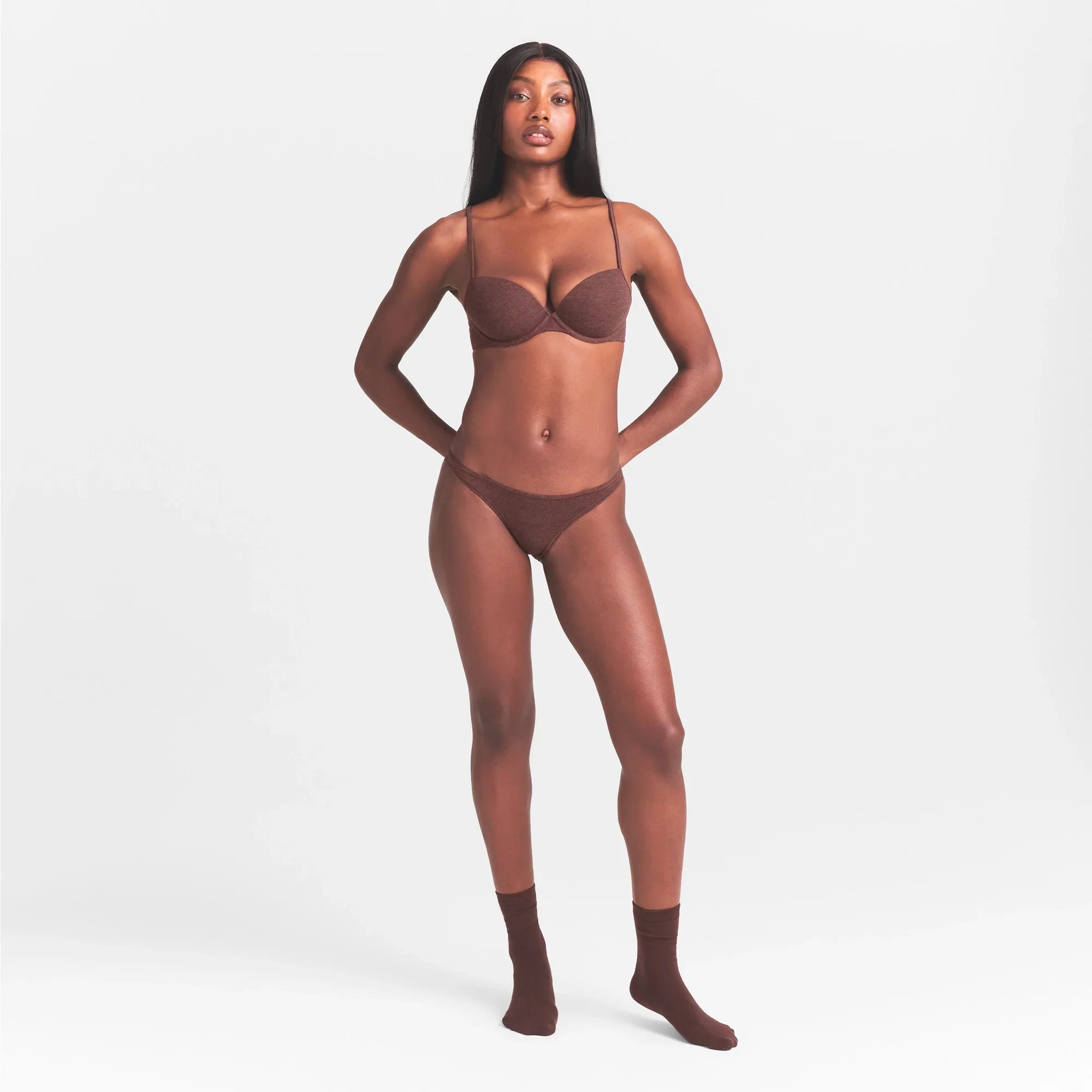 SKIMS EVERYDAY COTTON T-SHIRT BRA | COCOA HEATHER - Mind Türkiye