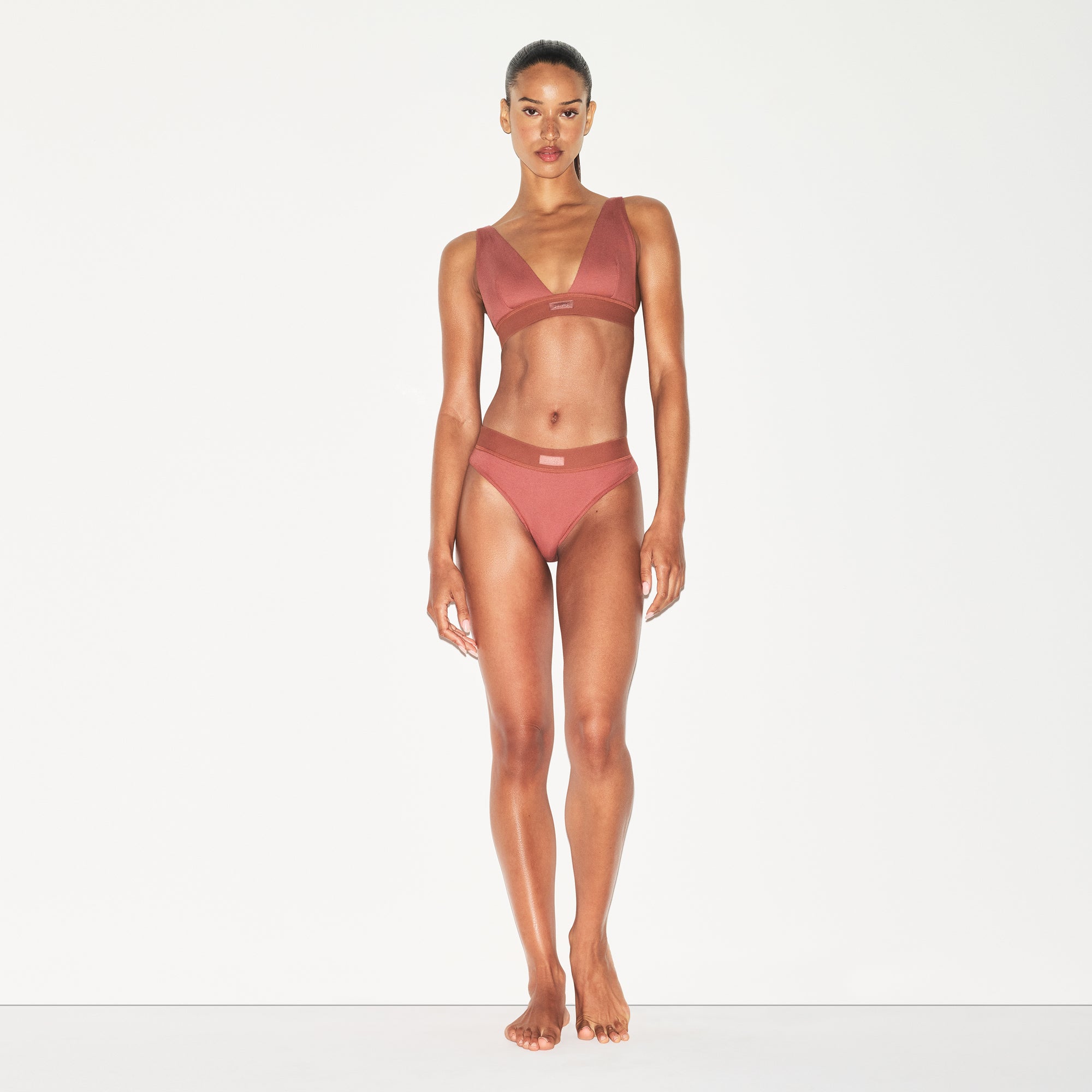 SKIMS COTTON RIB PLUNGE BRALETTE | REDWOOD - Mind Türkiye