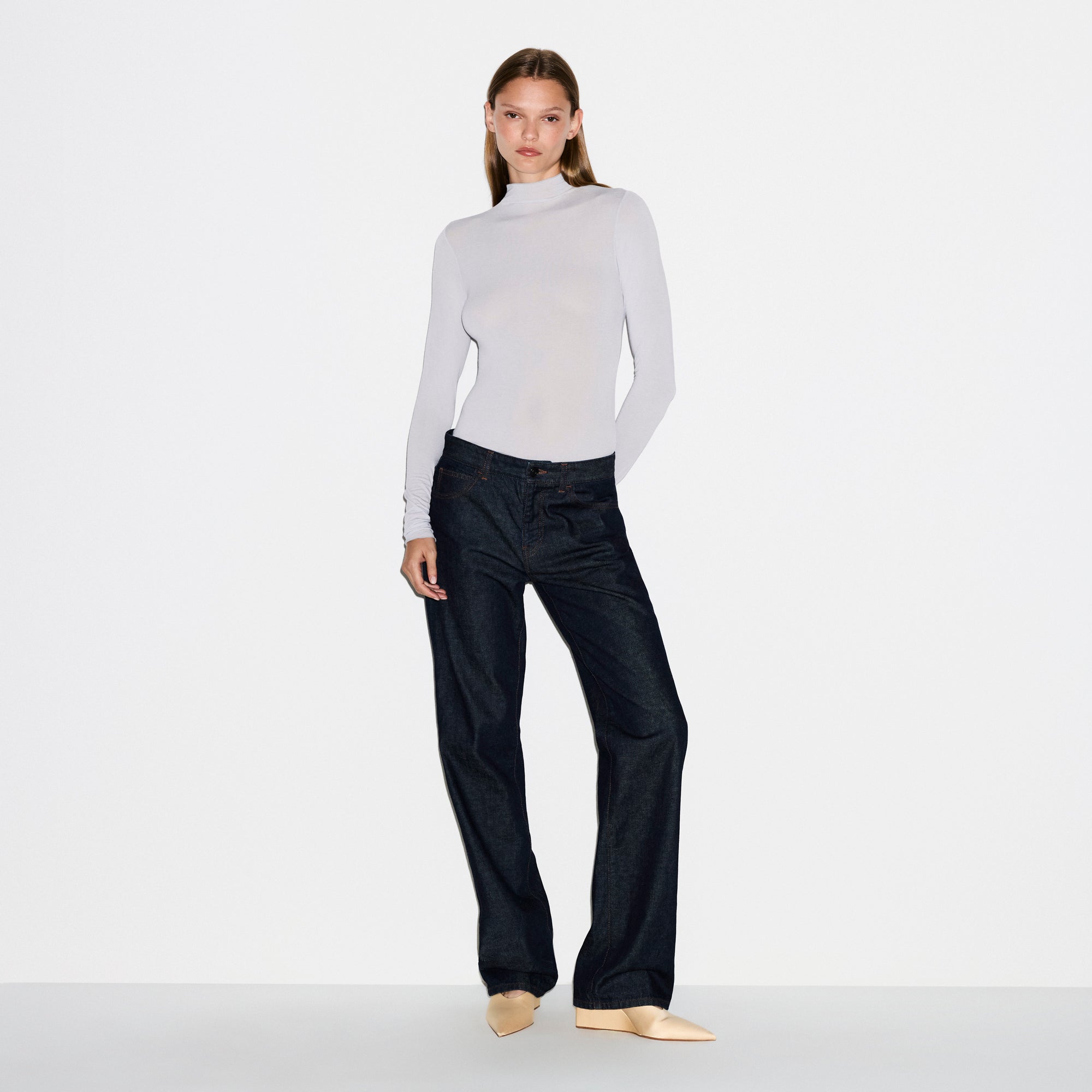 SKIMS SHEER MODAL LONG SLEEVE TURTLENECK BODYSUIT | MIST - Mind Türkiye