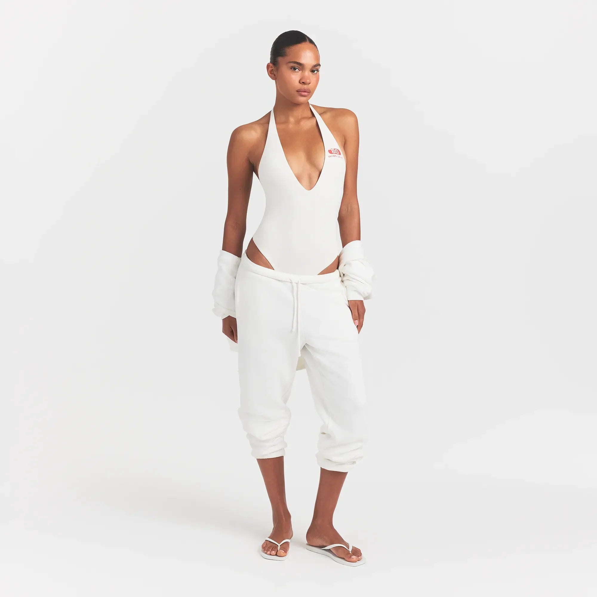 COTTON JERSEY DEEP PLUNGE HALTER BODYSUIT | MARBLE SKIMS EIGHTY - Mind Türkiye