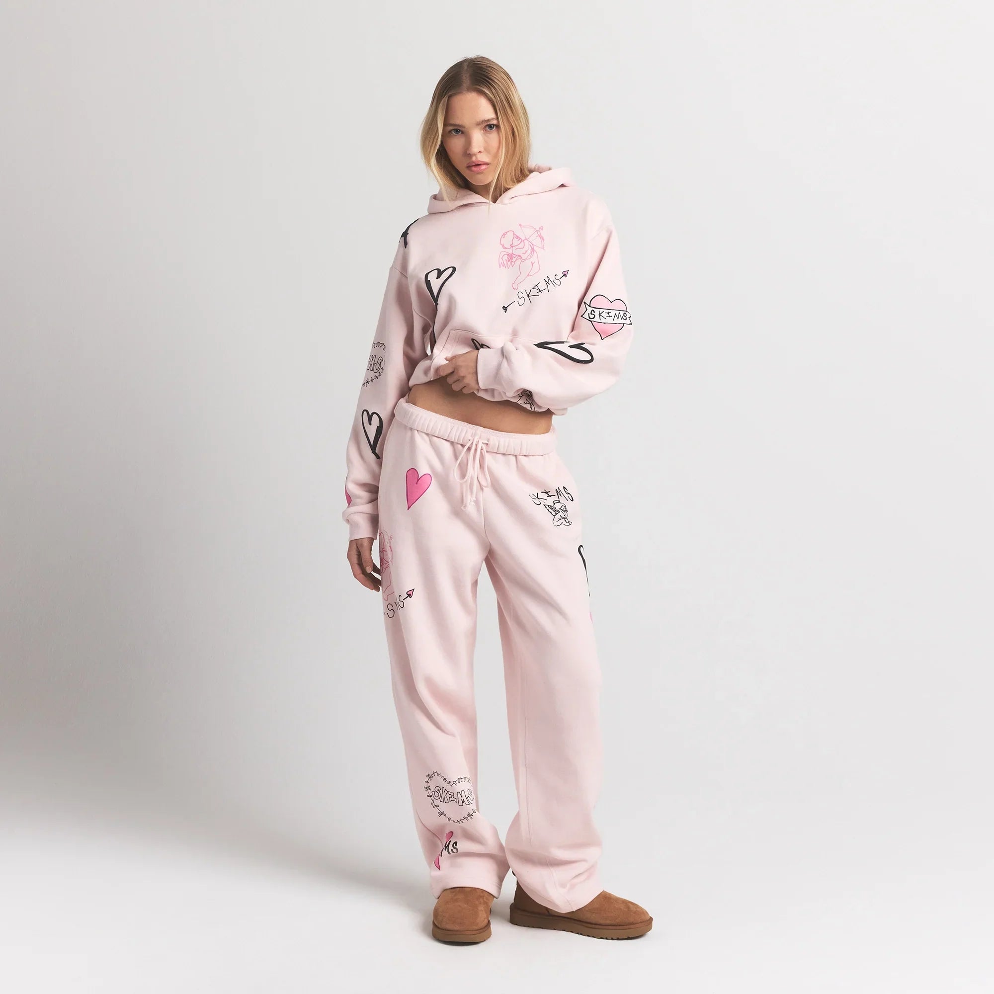 SKIMS COTTON FLEECE CLASSIC STRAIGHT LEG PANT | BARELY PINK ANGEL SKETCH - Mind Türkiye