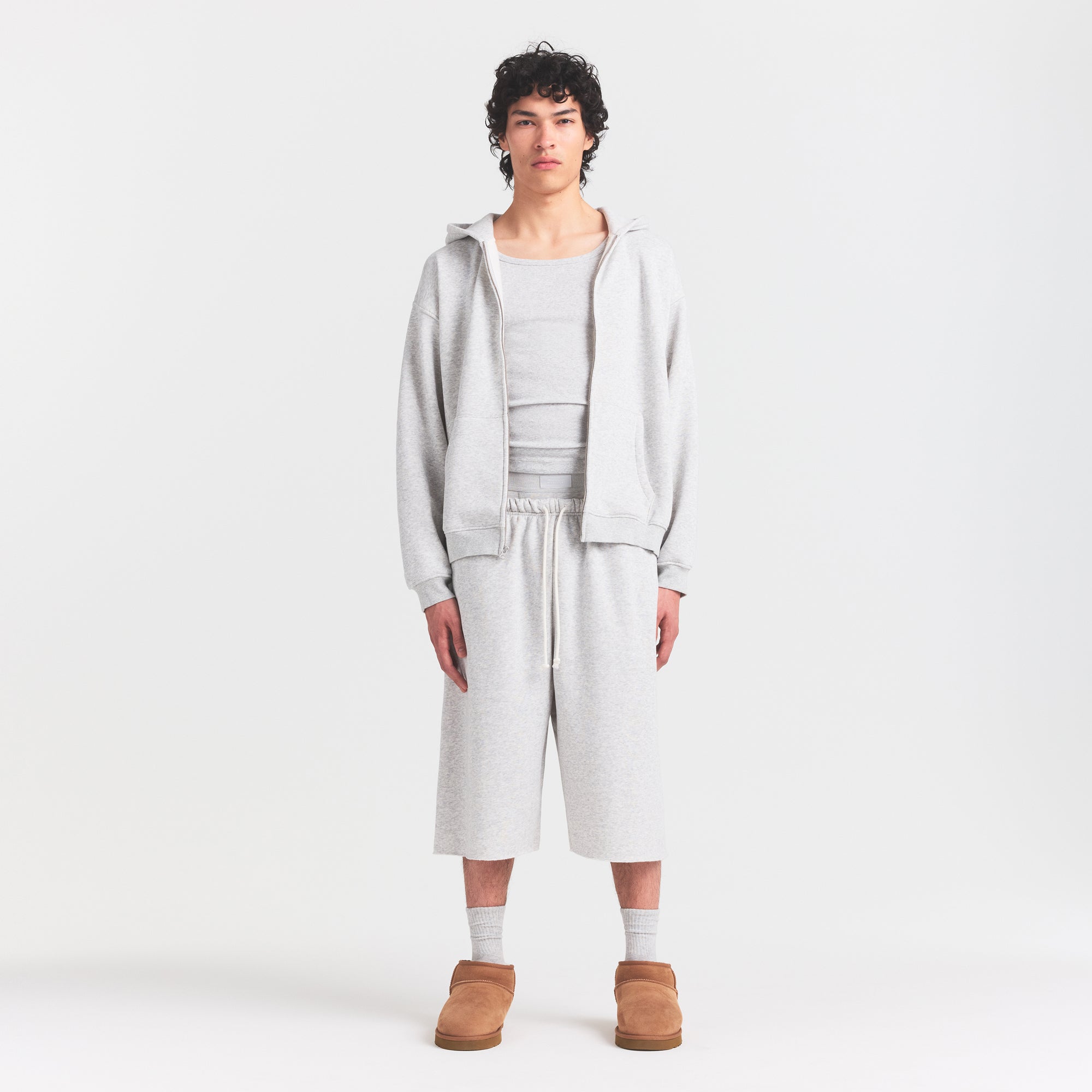 SKIMS FLEECE LOUNGE MENS RELAXED LONG SHORT | LIGHT HEATHER GREY - Mind Türkiye