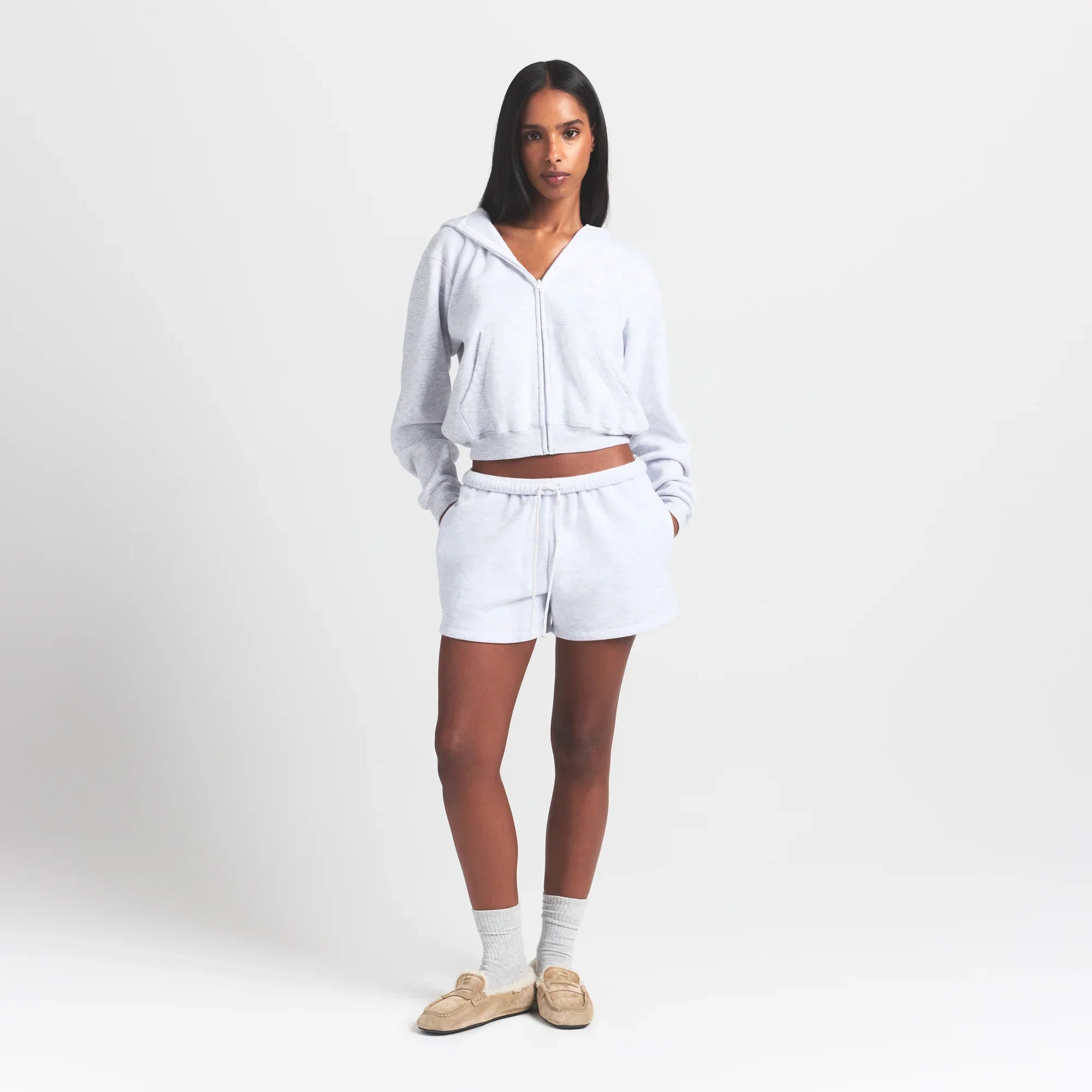 SKIMS COTTON FLEECE CLASSIC SHORT | LIGHT HEATHER GREY - Mind Türkiye