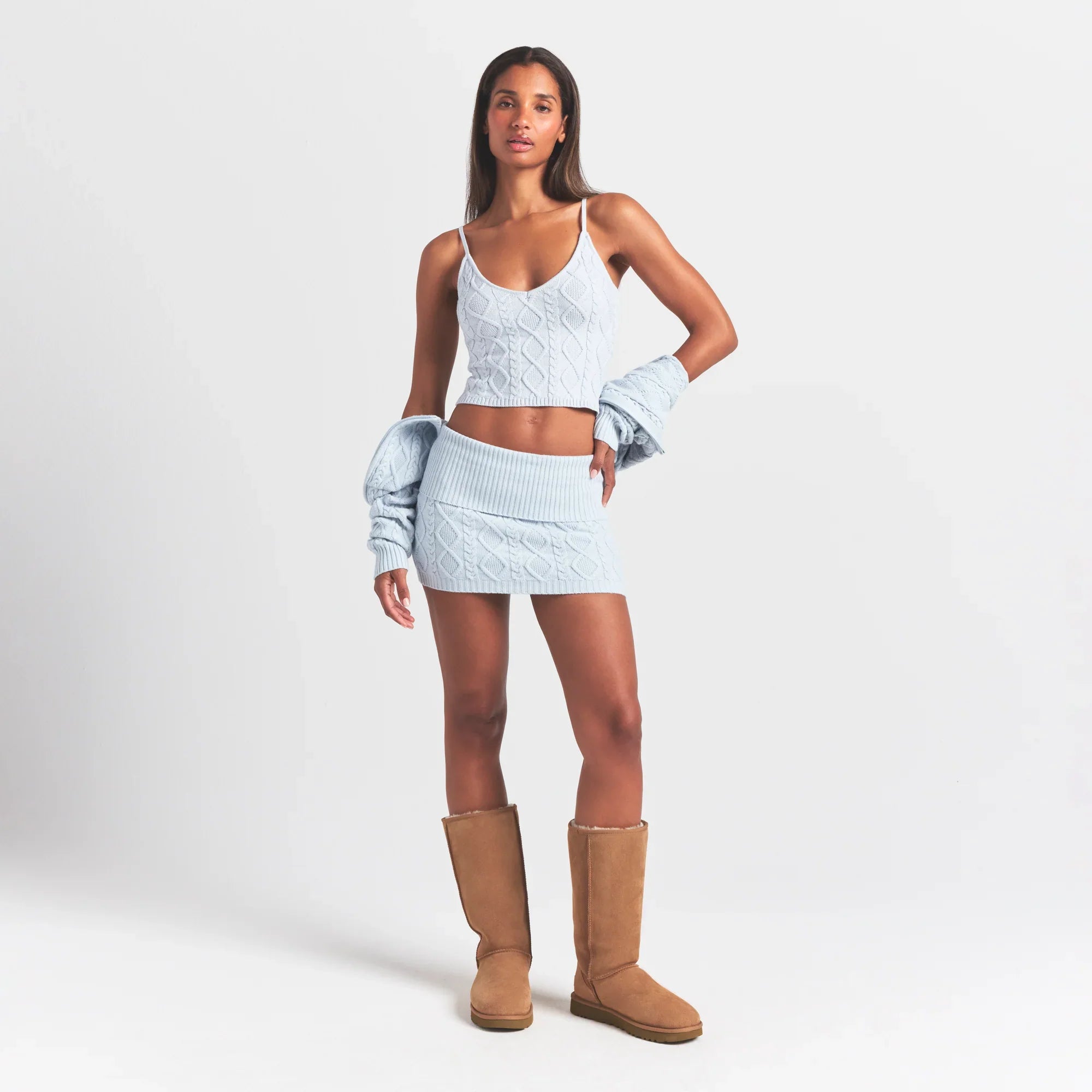 SKIMS SWEATER KNITS CABLE KNIT MINI SKIRT | ZEN BLUE - Mind Türkiye