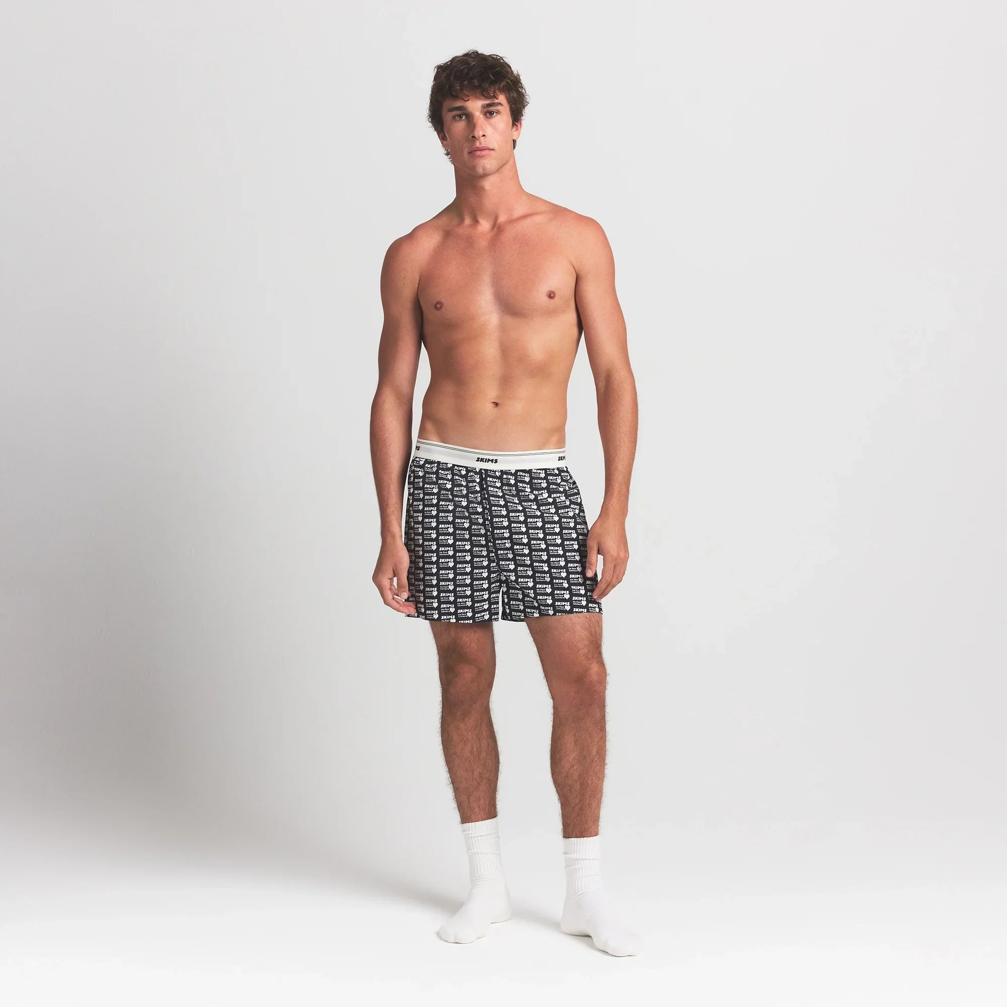 COTTON POPLIN MENS LOGO BAND BOXER | OBSIDIAN SKIMS LOVERS PRINT - Mind Türkiye