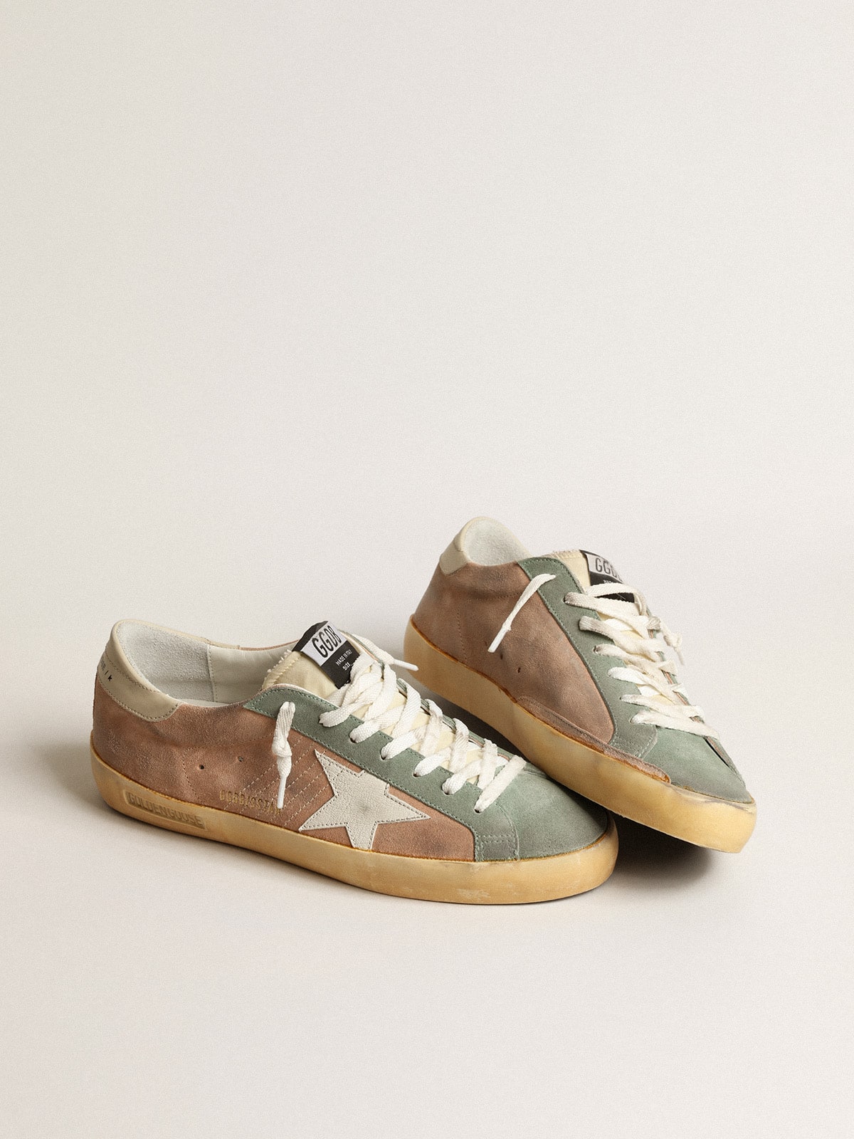 Golden Goose Men’s Super-Star In Brown And Green Suede With White Nappa Leather Star - Mind Türkiye