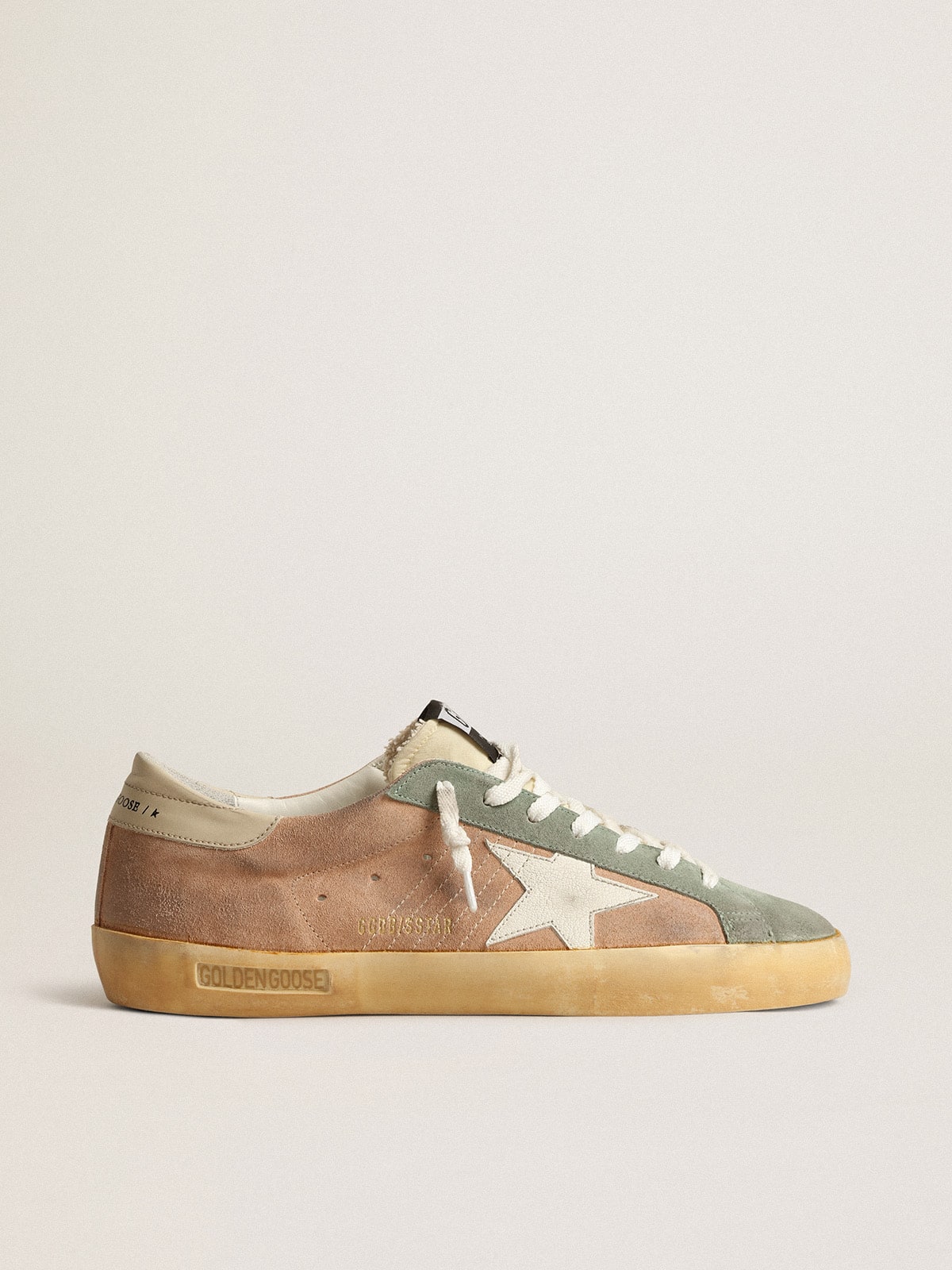 Golden Goose Men’s Super-Star In Brown And Green Suede With White Nappa Leather Star