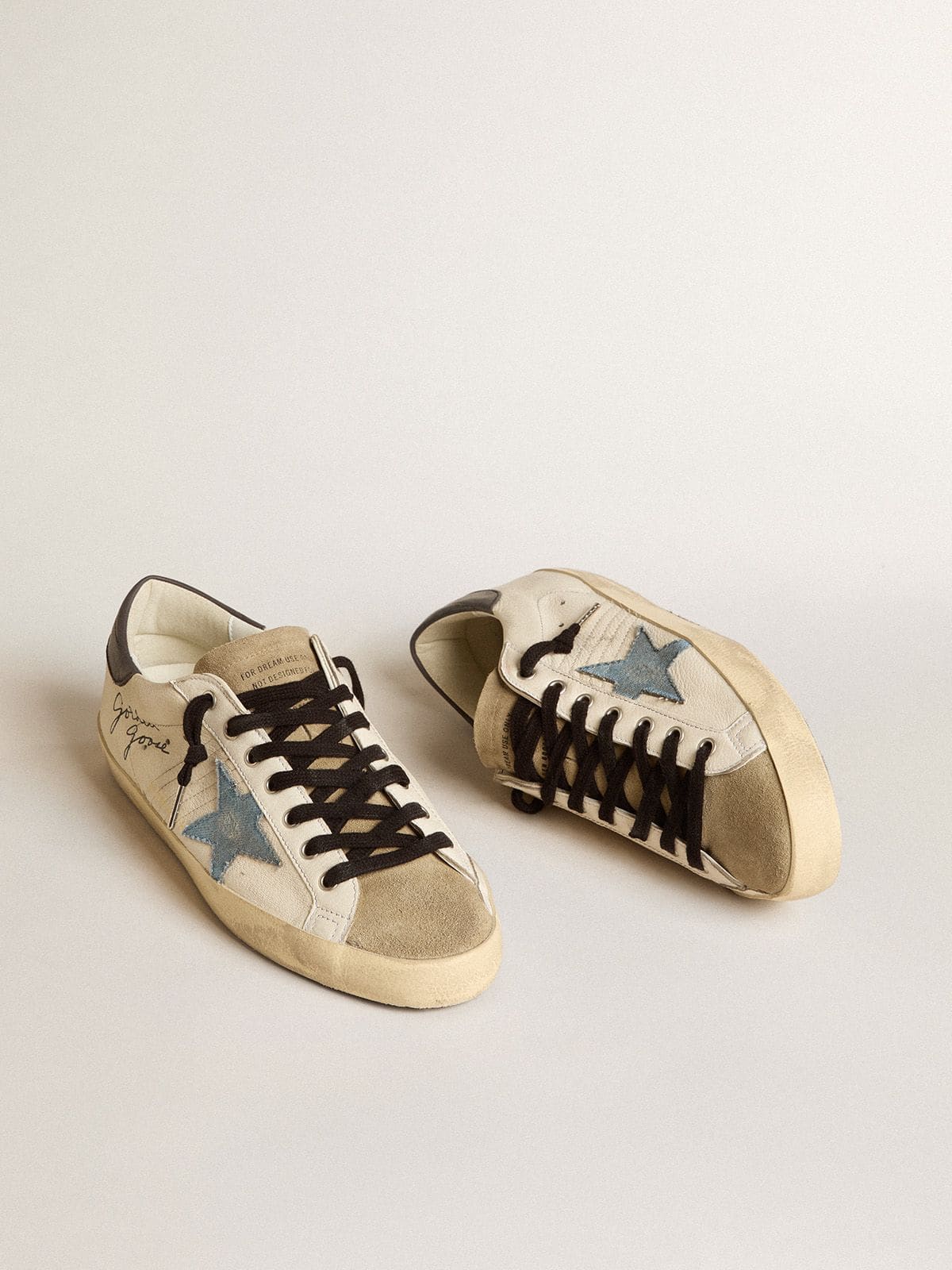 Golden Goose Super-Star In Nappa Leather With Light Blue Suede Star And Gray Leather Heel Tab - Mind Türkiye