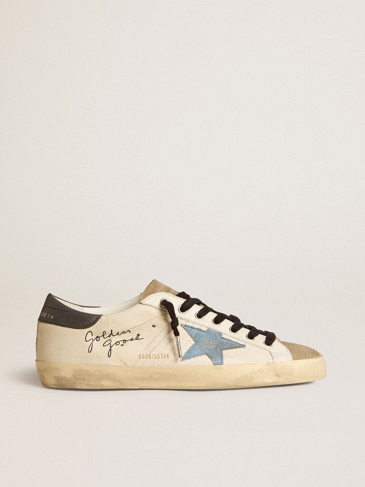 Golden Goose Super-Star In Nappa Leather With Light Blue Suede Star And Gray Leather Heel Tab - Mind Türkiye