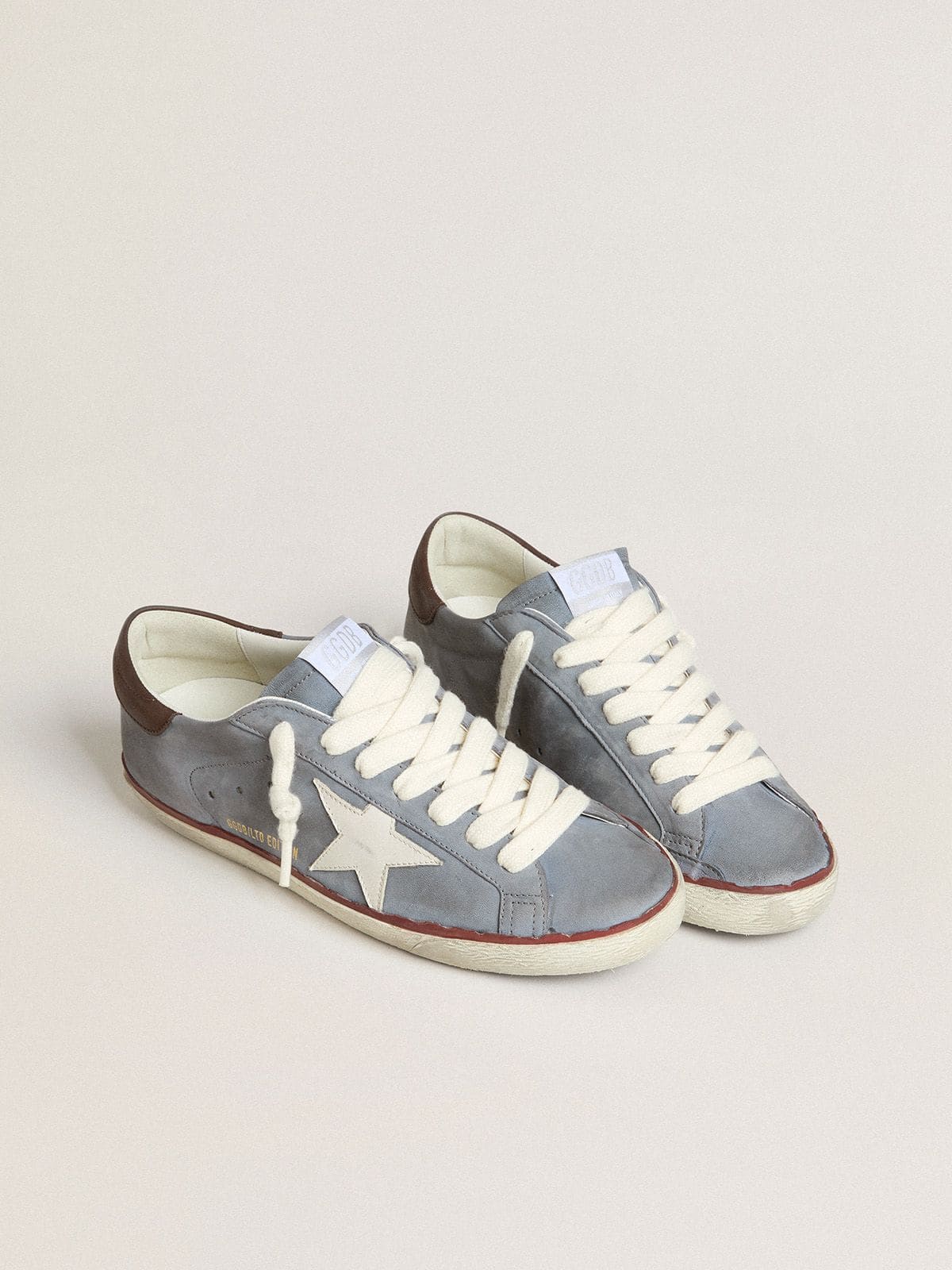 Golden Goose Super-Star Ltd In Light Blue Nubuck Leather With White Leather Star And Brown Leather Heel Tab - Mind Türkiye