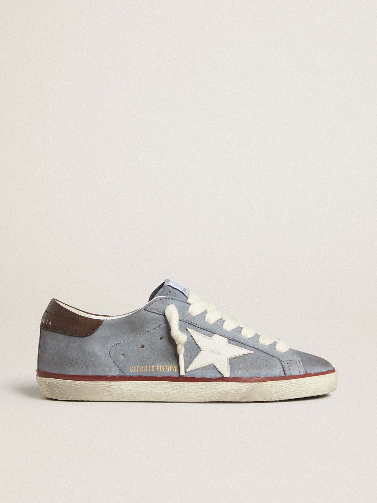 Golden Goose Super-Star Ltd In Light Blue Nubuck Leather With White Leather Star And Brown Leather Heel Tab - Mind Türkiye