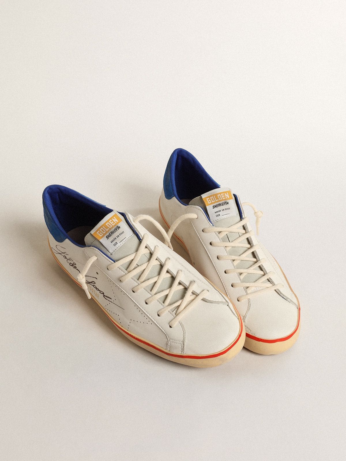 Golden Goose Men’s Super-Star With Perforated Star And Blue Suede Heel Tab - Mind Türkiye