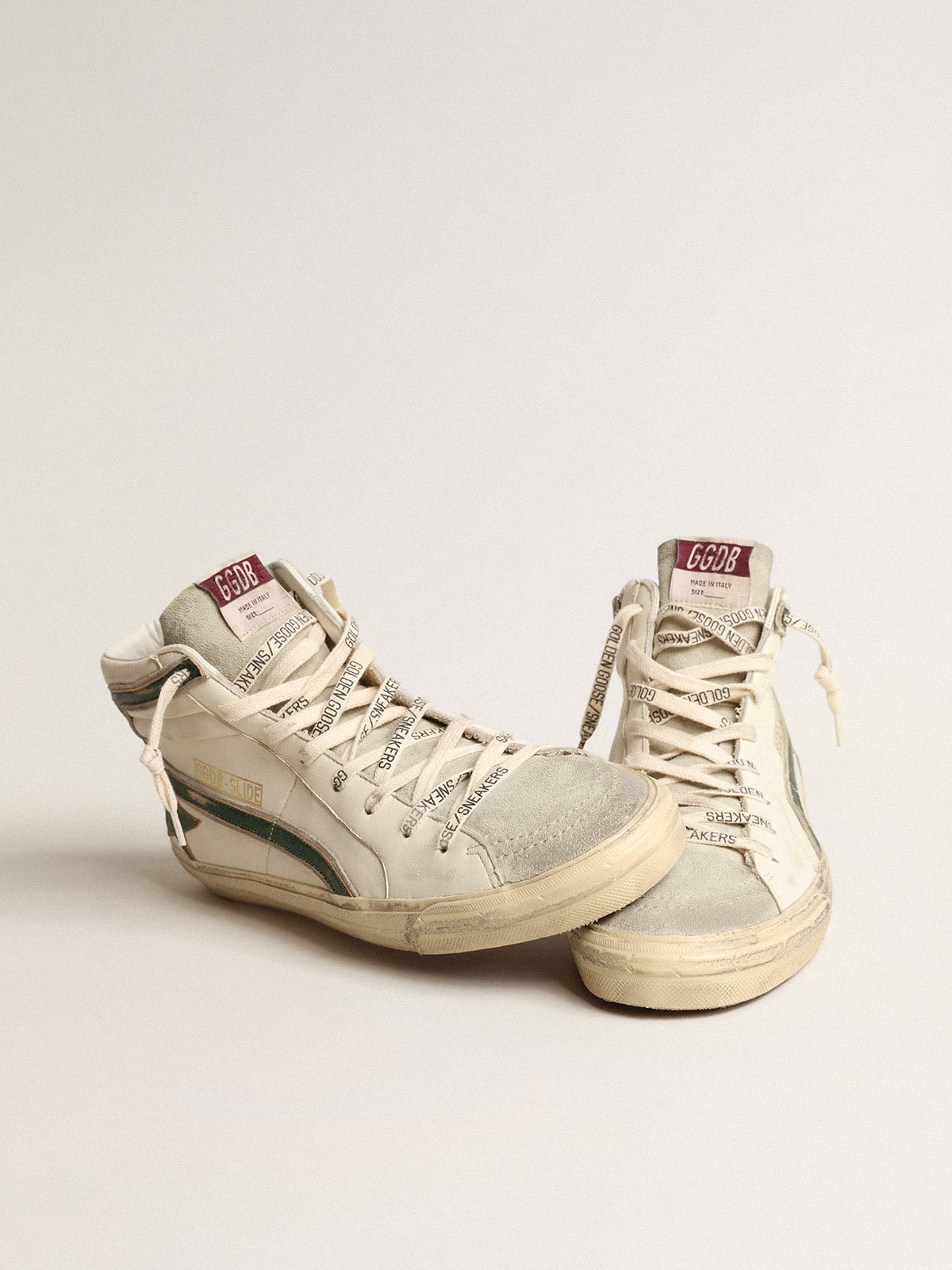 Golden Goose Slide In Beige Nappa With Green Laminated Leather Star And Flash - Mind Türkiye