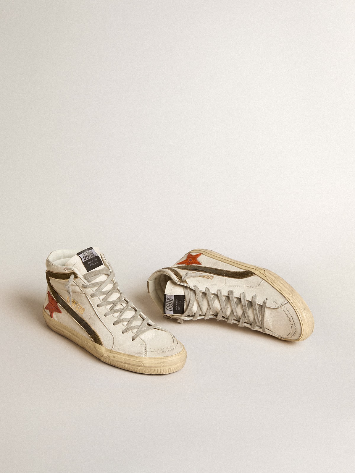 Golden Goose Men’s Nappa Leather Slide With Orange Croc-Print Star And Green Suede Flash - Mind Türkiye