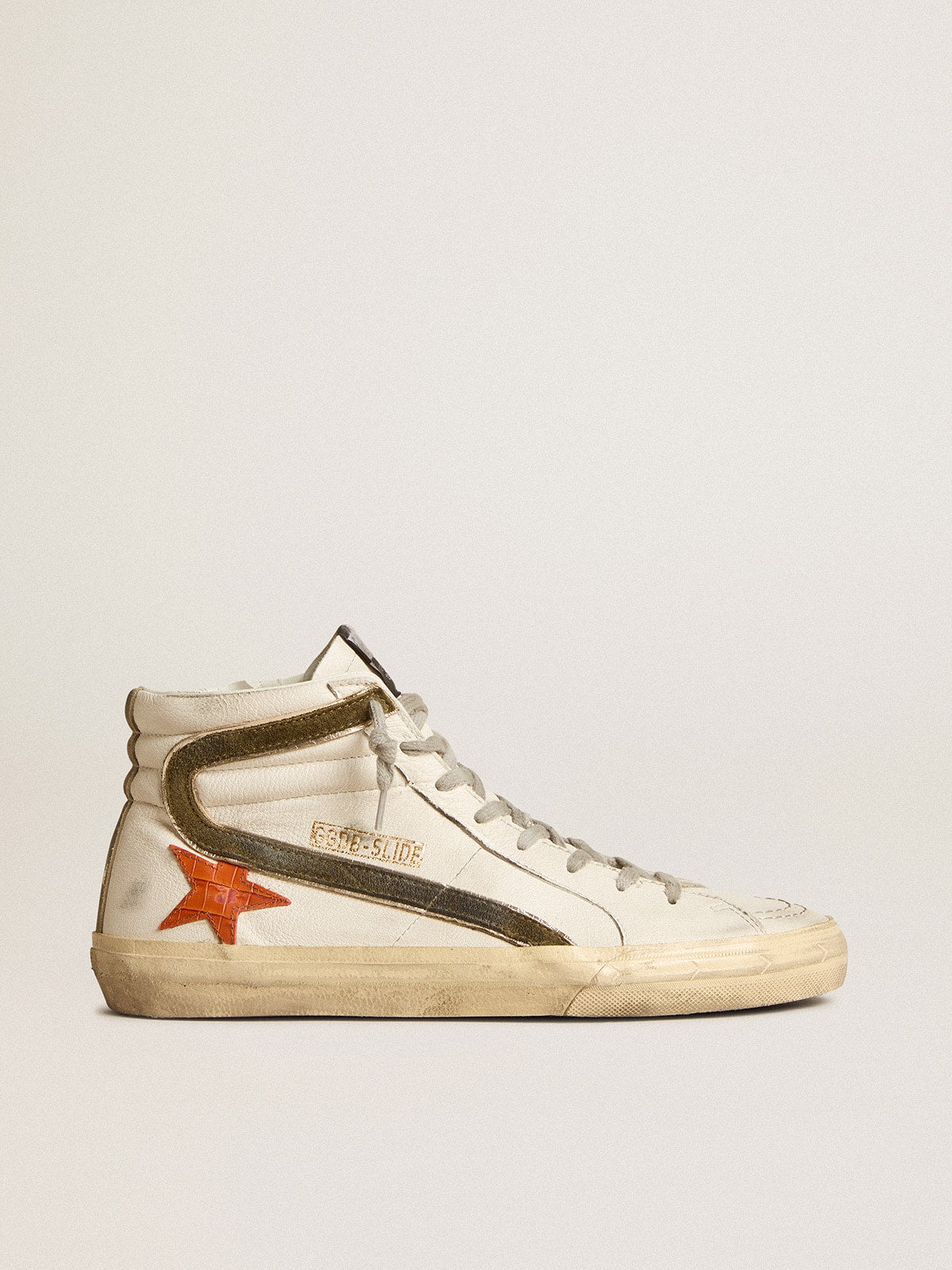 Golden Goose Men’s Nappa Leather Slide With Orange Croc-Print Star And Green Suede Flash - Mind Türkiye