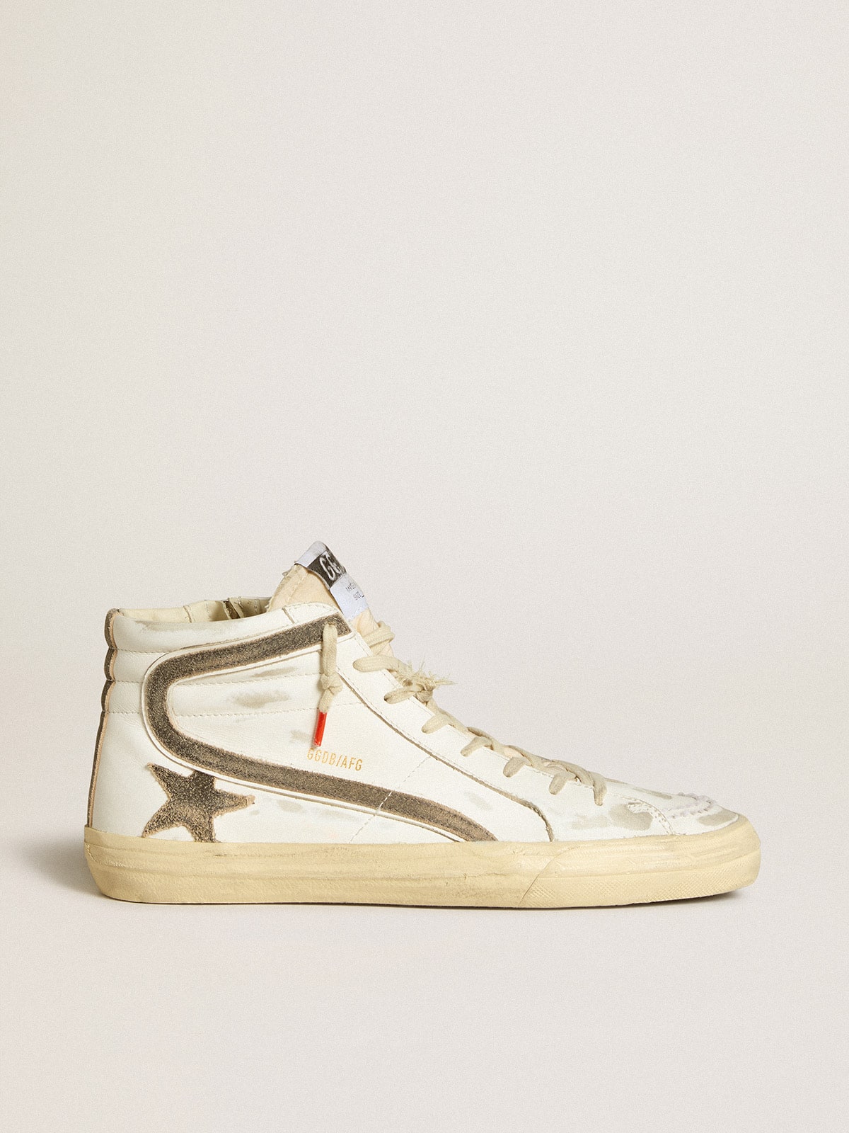 Golden Goose Men’s Slide LAB In White Leather With Star And Flash In Brown Suede - Mind Türkiye
