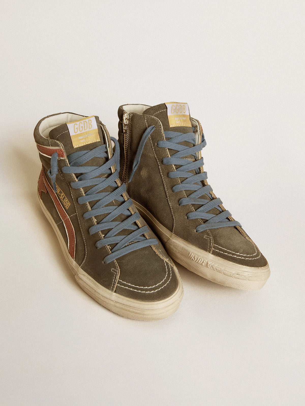 Golden Goose Men’s Slide In Gray Suede With Brown Nubuck Star And Flash - Mind Türkiye