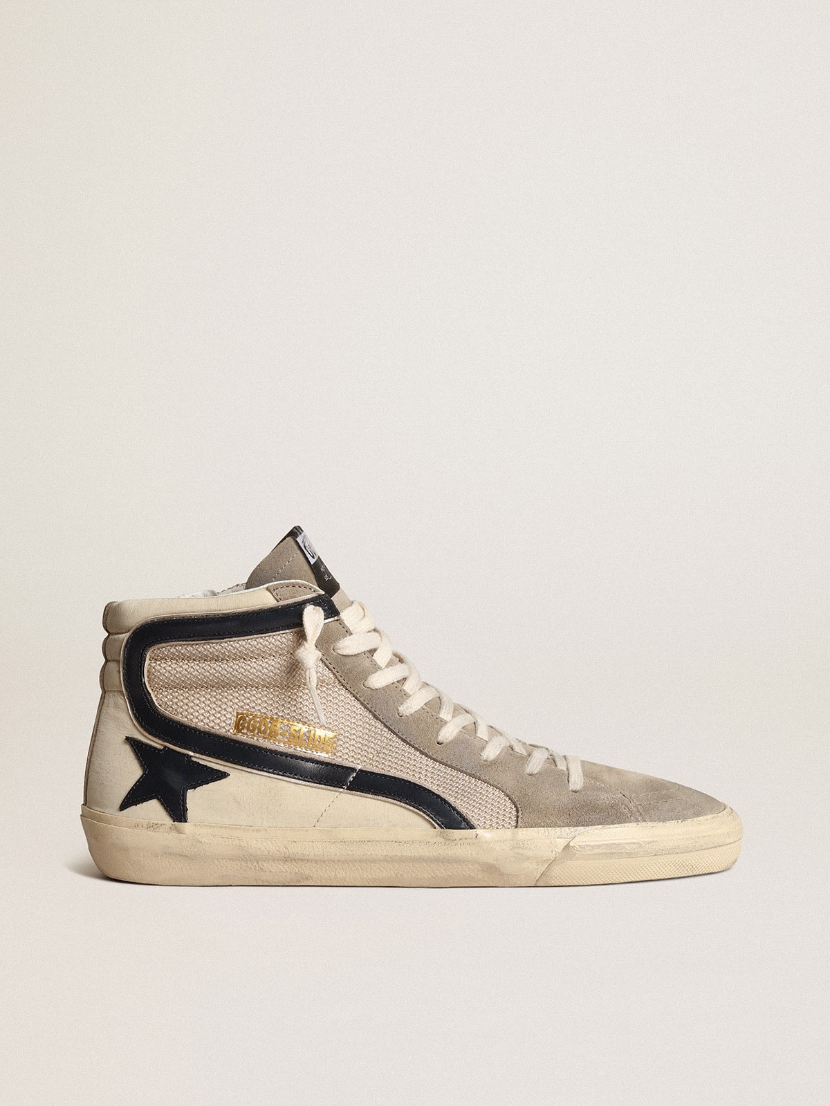 Golden Goose Slide In Beige Mesh And Nylon With Blue Leather Star And Flash - Mind Türkiye