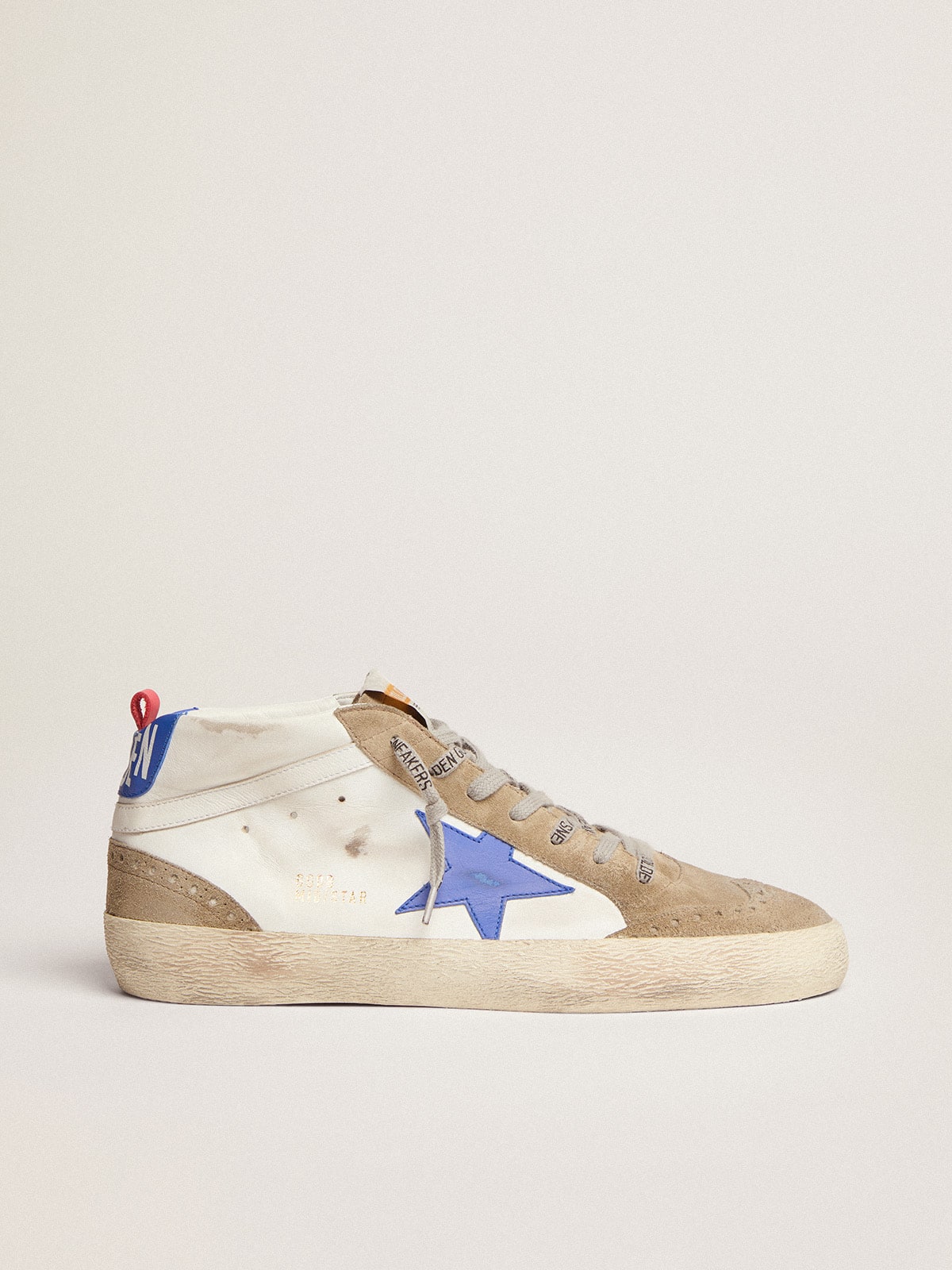 Golden Goose Men’s Mid Star With Blue Leather Star And Dove-Gray Suede Inserts
