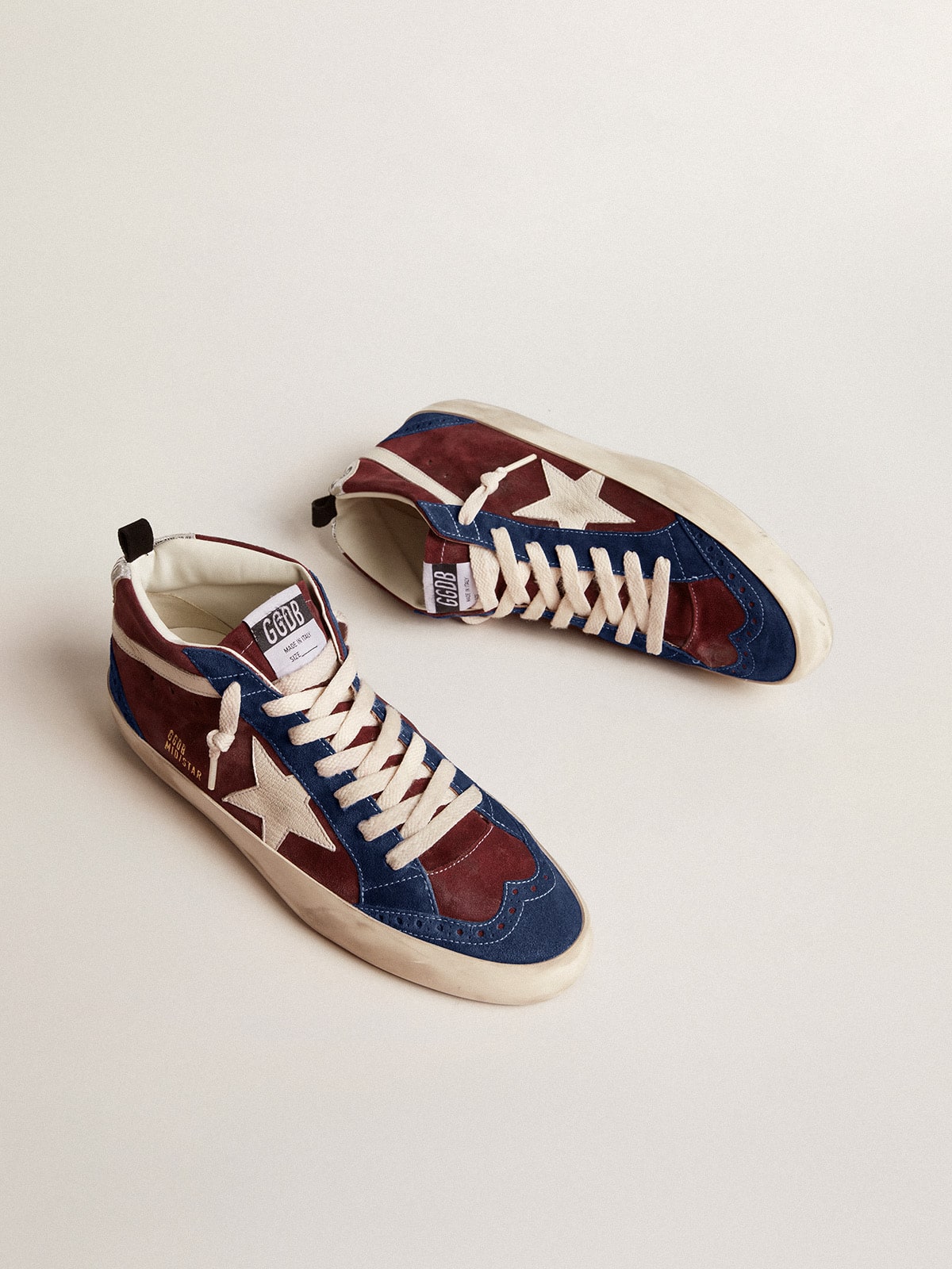 Golden Goose Men’s Mid Star In Wine-Red Suede With White Nappa Star And Flash - Mind Türkiye