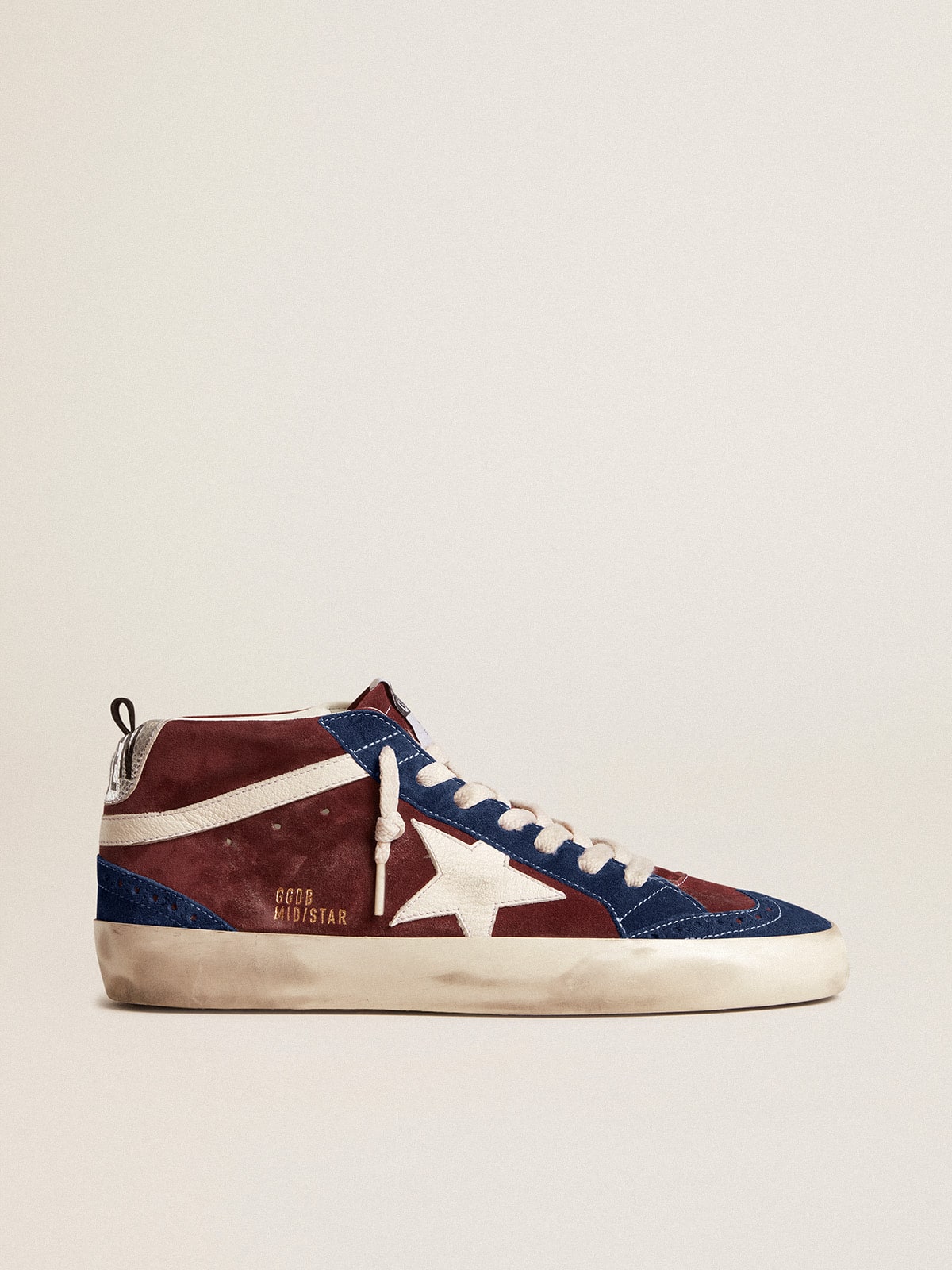 Golden Goose Men’s Mid Star In Wine-Red Suede With White Nappa Star And Flash - Mind Türkiye