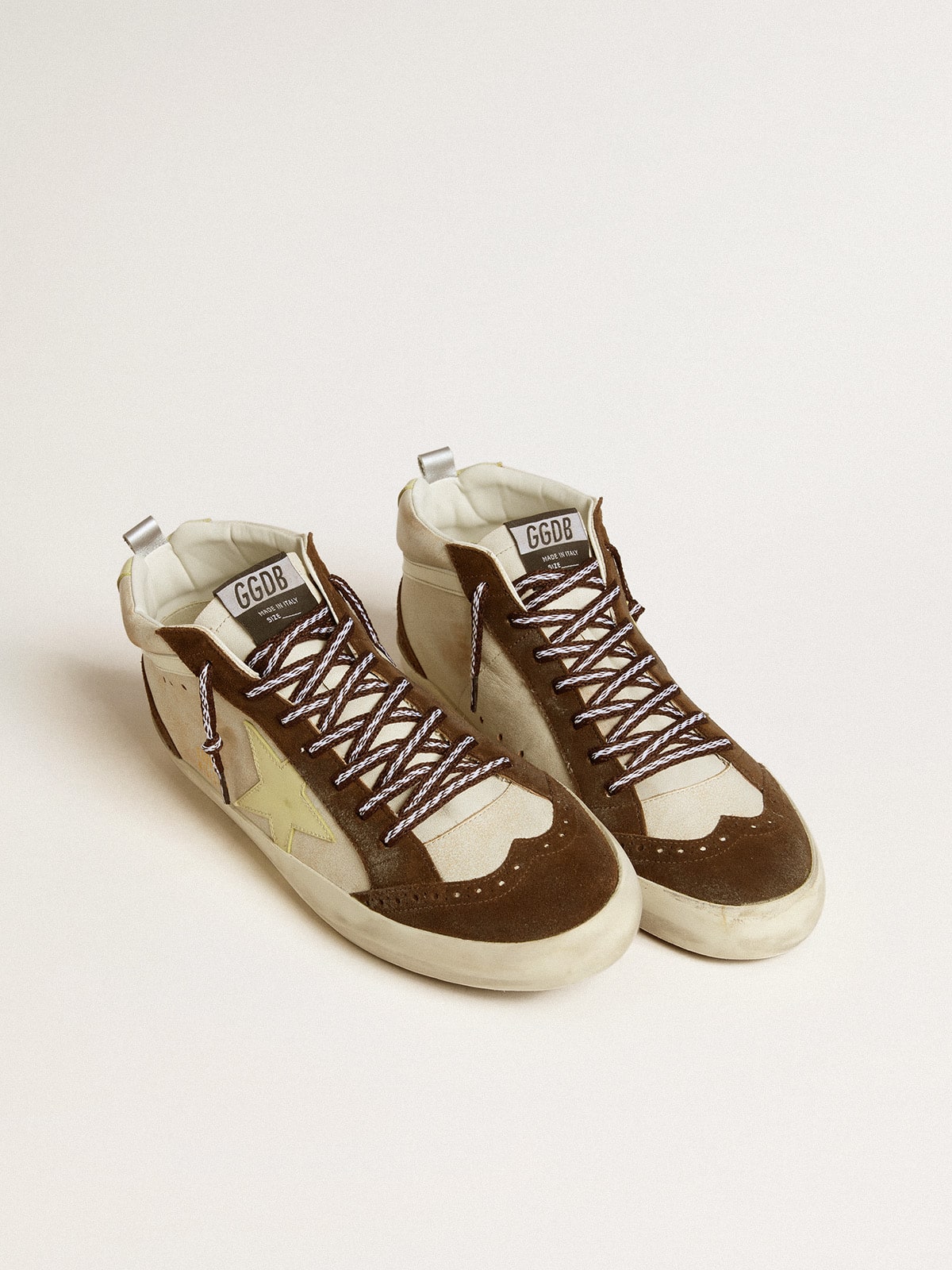 Golden Goose Men’s Mid Star In Beige Glitter With Yellow Suede Star And Cotton Flash - Mind Türkiye