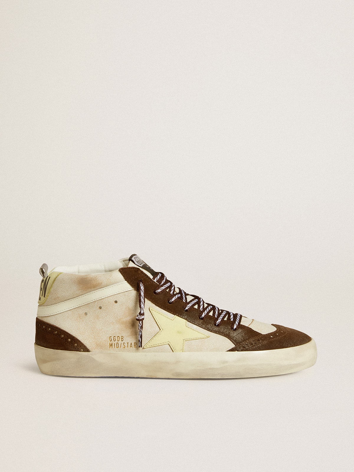 Golden Goose Men’s Mid Star In Beige Glitter With Yellow Suede Star And Cotton Flash - Mind Türkiye