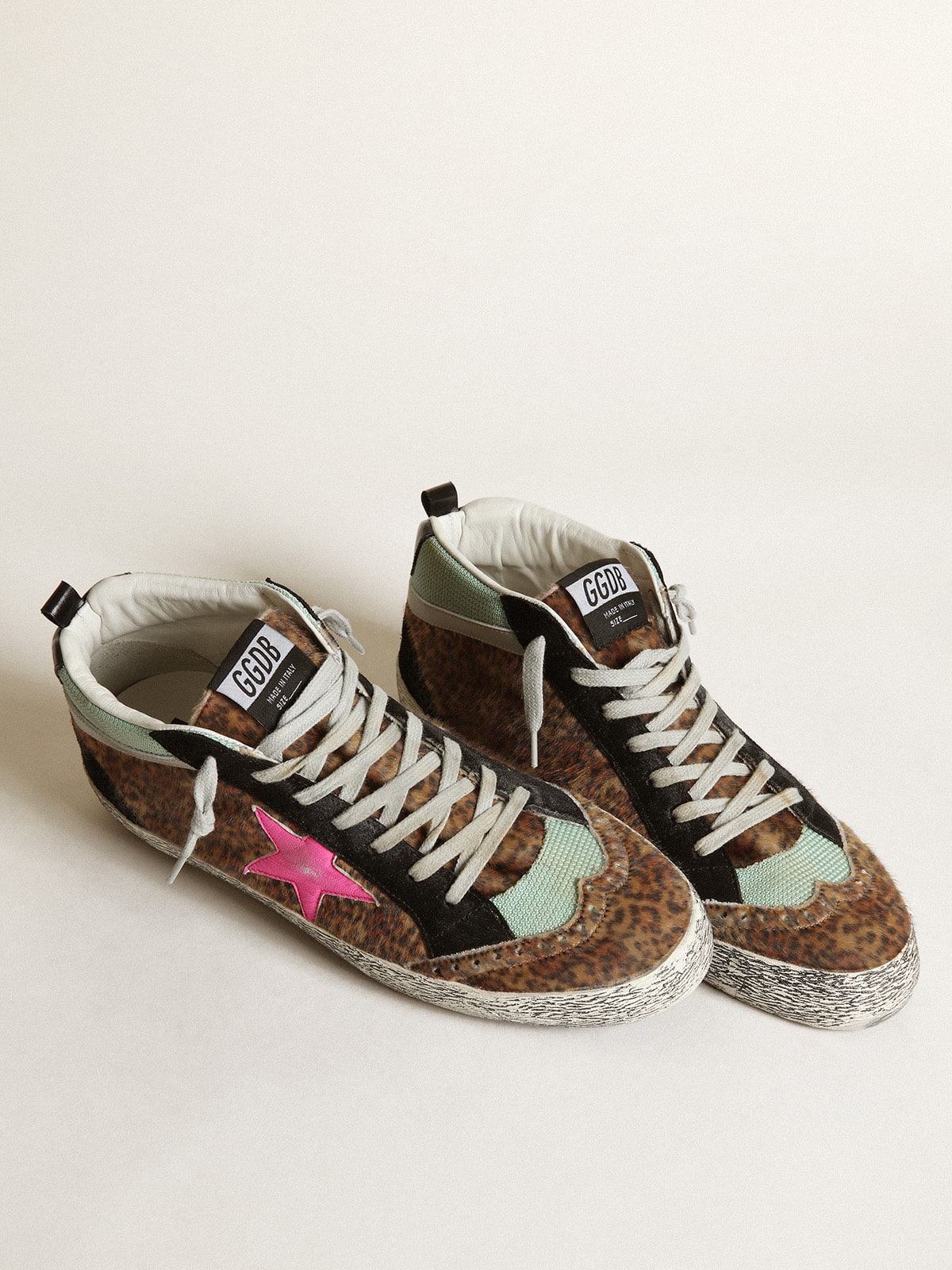 Golden Goose Mid Star In Leopard-Print Pony Skin With Fuchsia Leather Star - Mind Türkiye