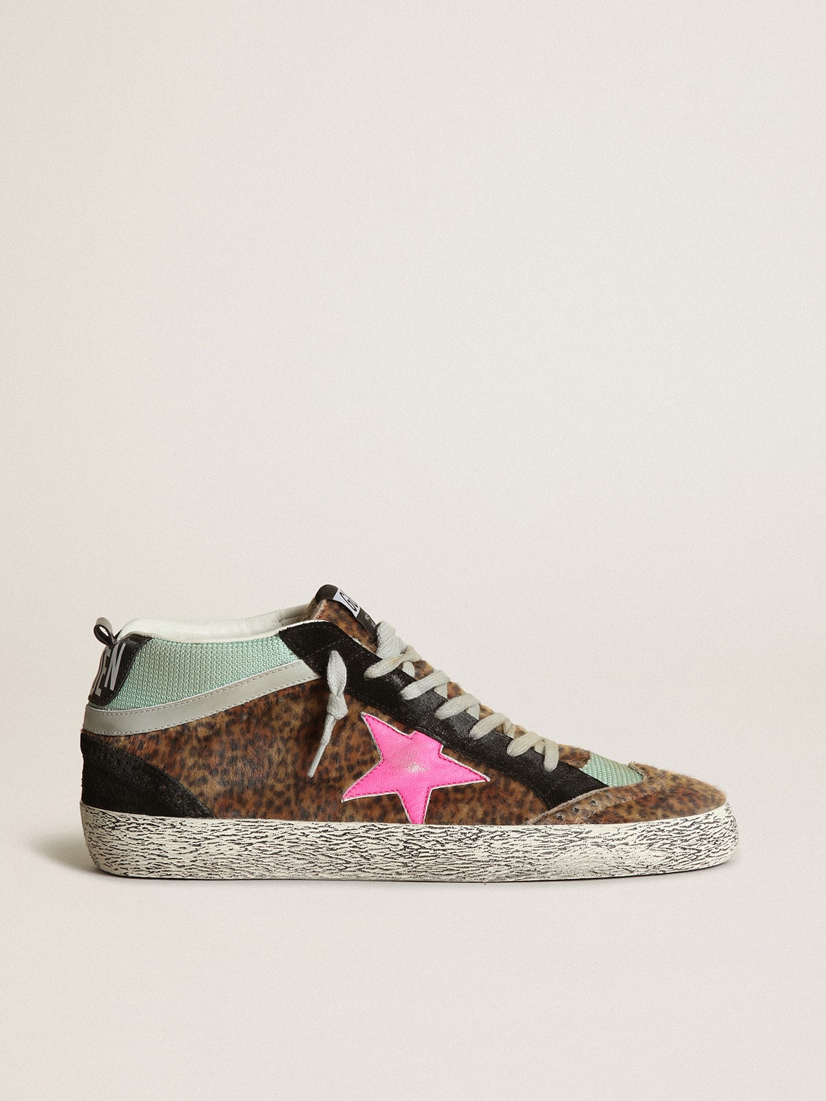 Golden Goose Mid Star In Leopard-Print Pony Skin With Fuchsia Leather Star - Mind Türkiye