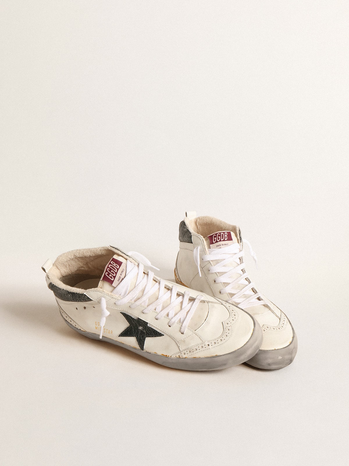 Golden Goose Mid Star With Green Metallic Leather Star And White Flash - Mind Türkiye