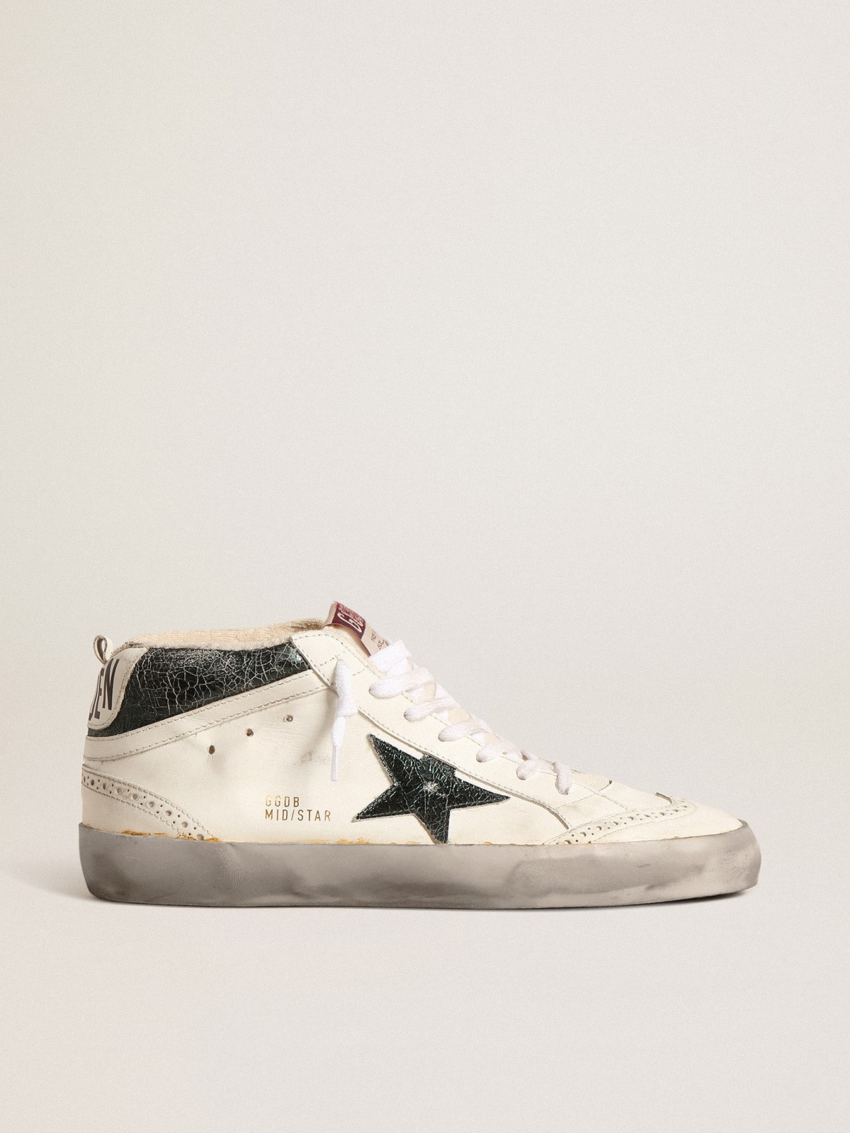 Golden Goose Mid Star With Green Metallic Leather Star And White Flash - Mind Türkiye