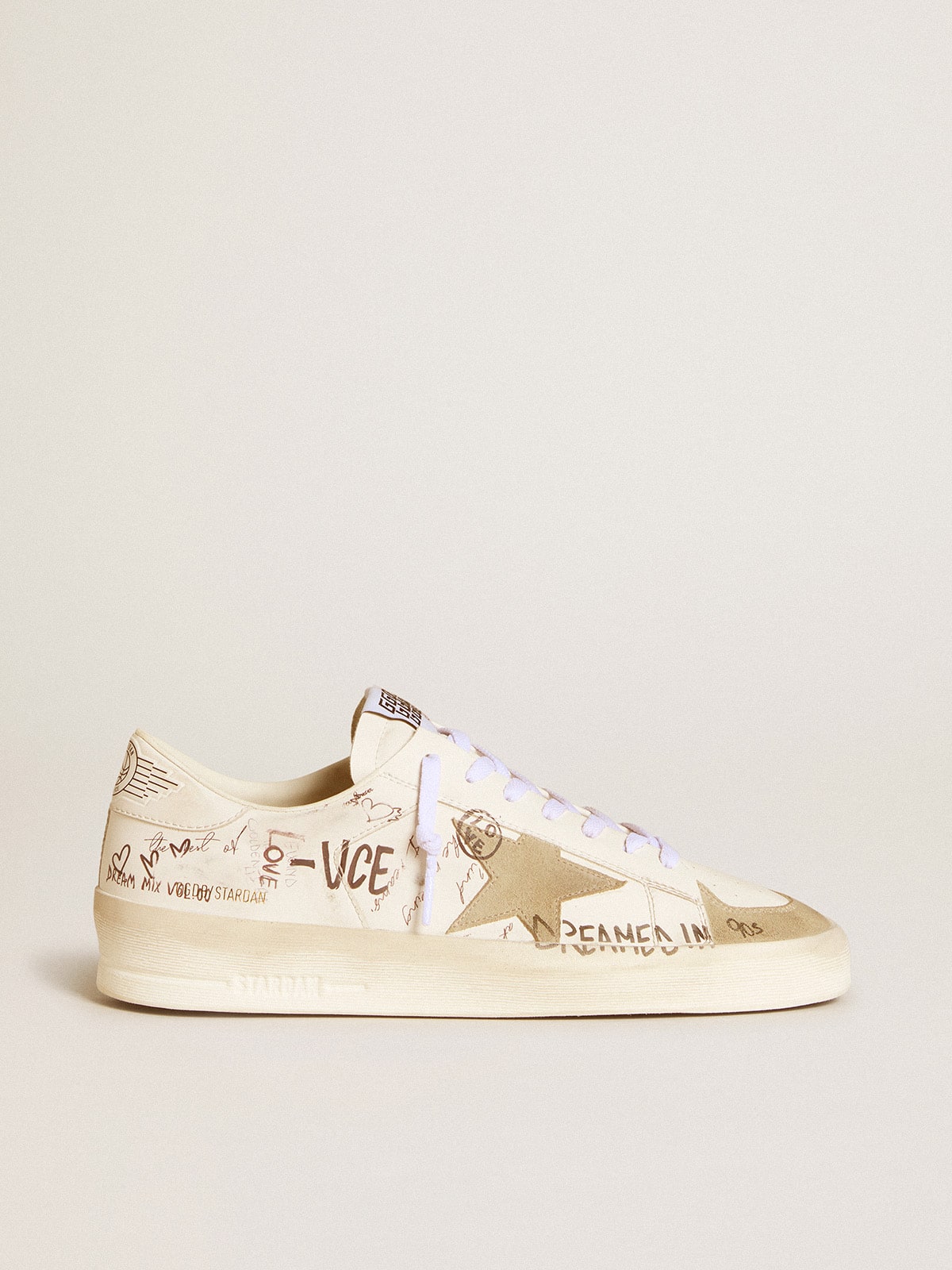 Golden Goose Stardan In Leather With All-Over Lettering And Ice-Gray Suede Star - Mind Türkiye
