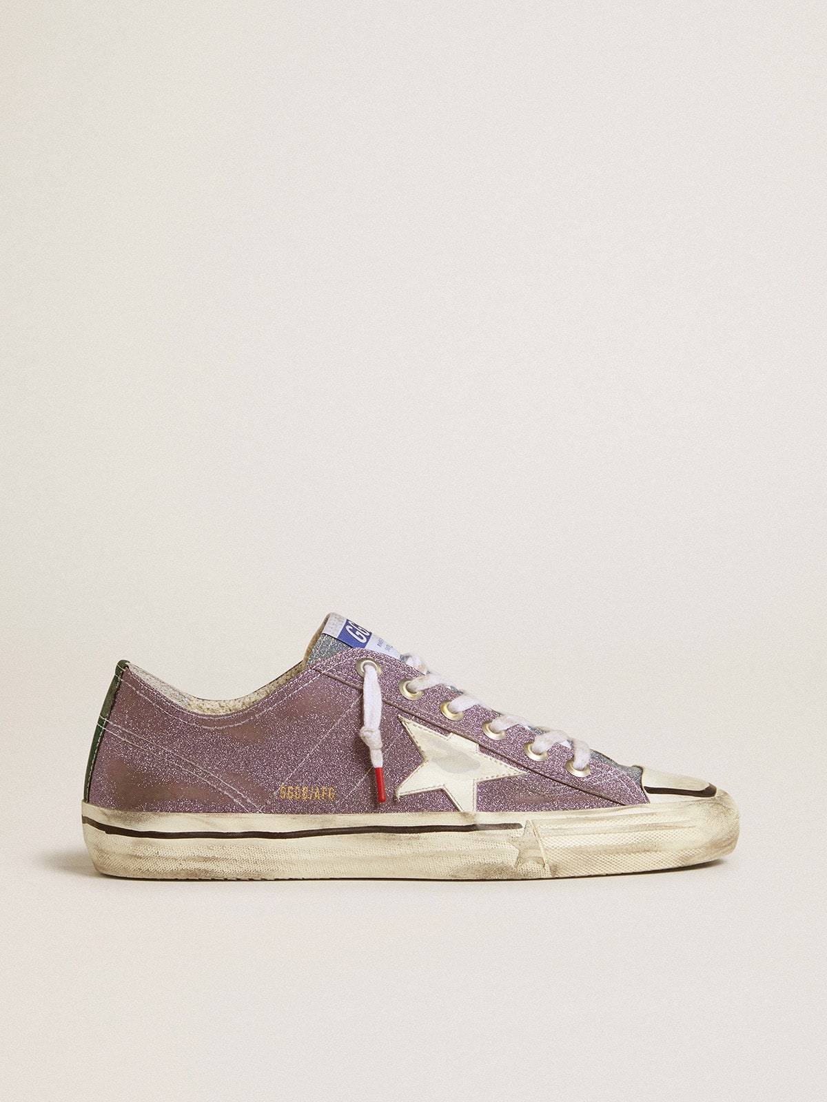 Golden Goose Men’s V-Star Lab In Lilac Leather And Glitter With White Star And Silver Glitter Tongue - Mind Türkiye