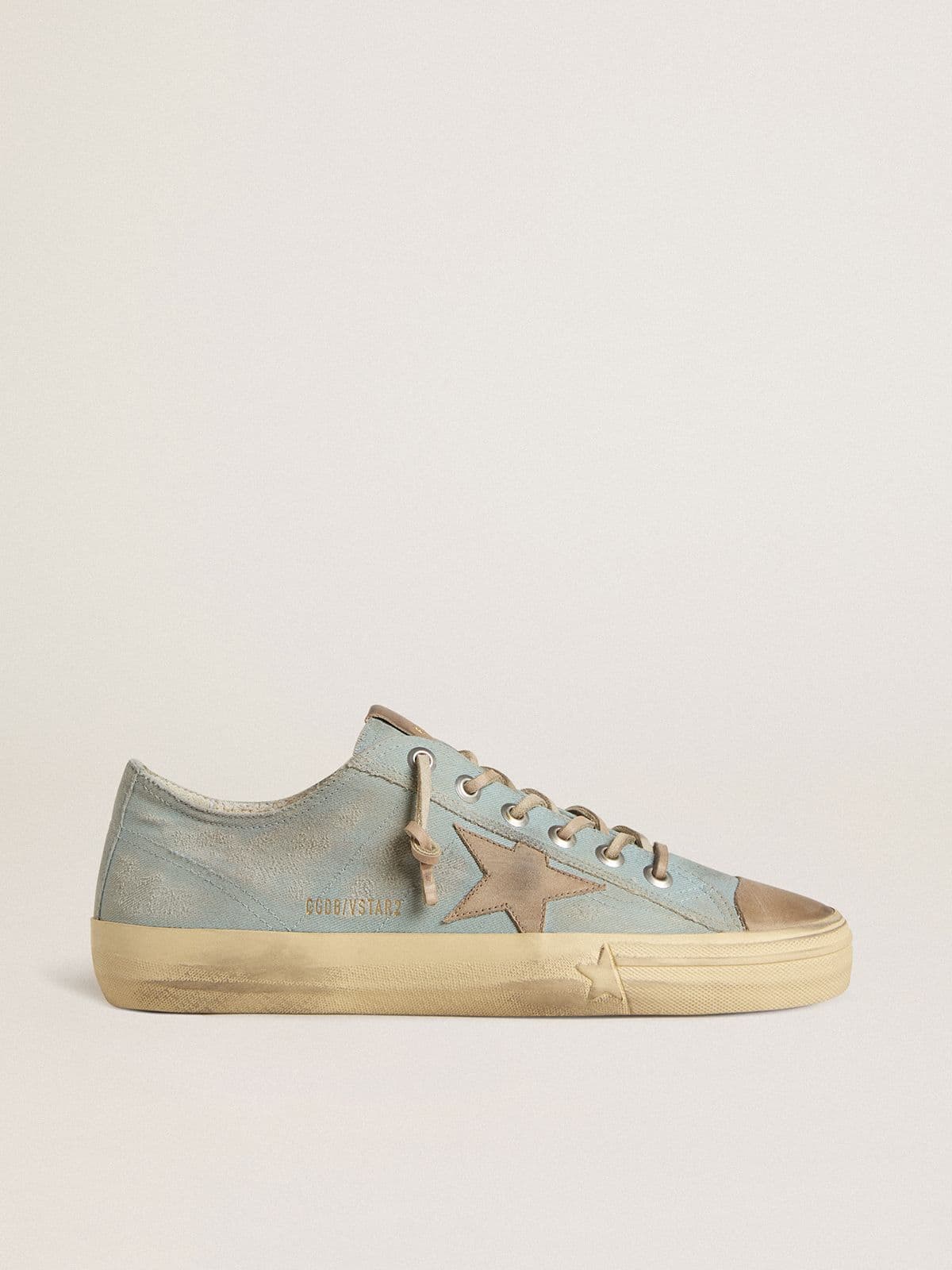 Golden Goose Men’s V-Star In Light Blue Canvas With Dove-Gray Leather Star - Mind Türkiye